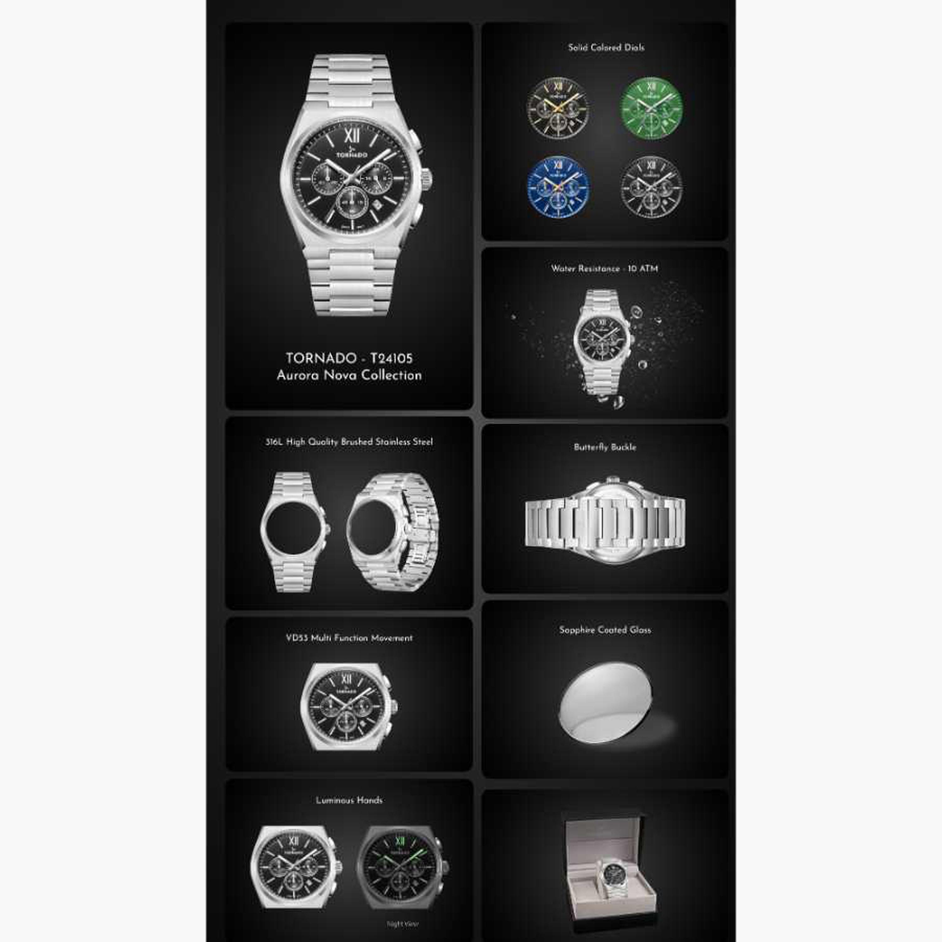 Tornado Men's 44.5MM Silver Chronograph Stainless Steel Strap Watch | T24105-SBSH-men-watchesandjewellery-watches-image-6