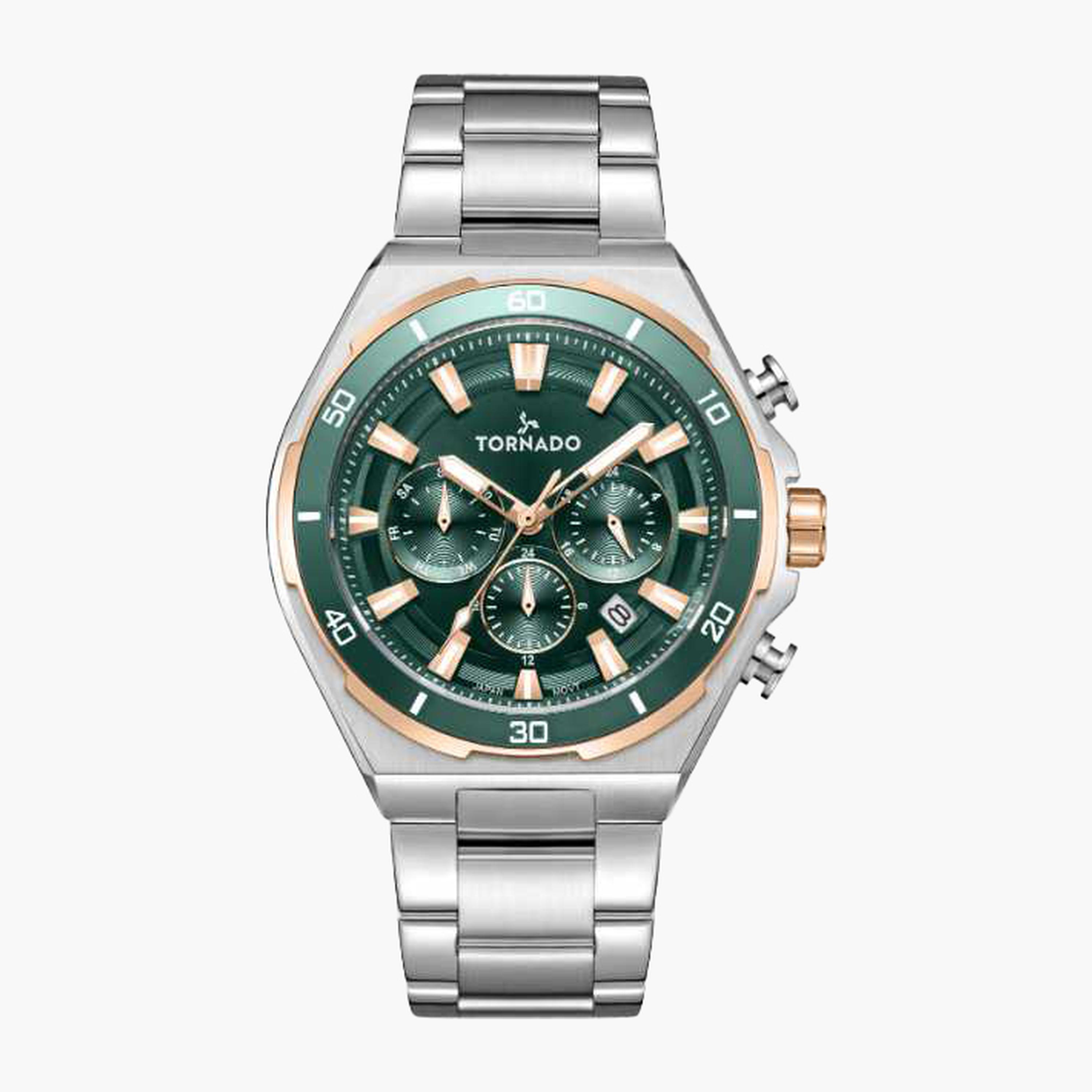 تورنادو- ساعة رجالية 45 مم كرونوغراف سوار ستانلس ستيل لون أخضر-men-watchesandjewellery-watches-image-1