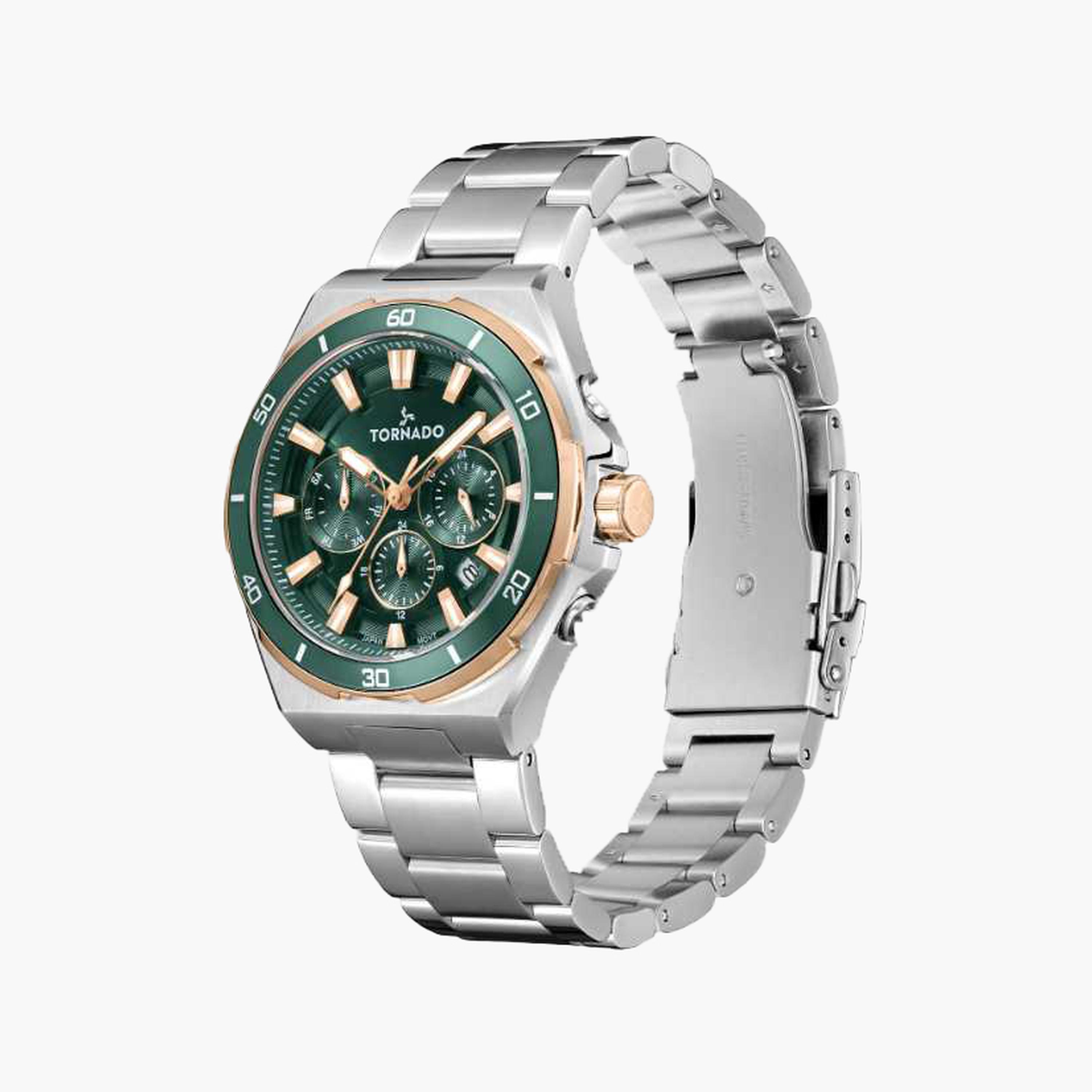 تورنادو- ساعة رجالية 45 مم كرونوغراف سوار ستانلس ستيل لون أخضر-men-watchesandjewellery-watches-image-2