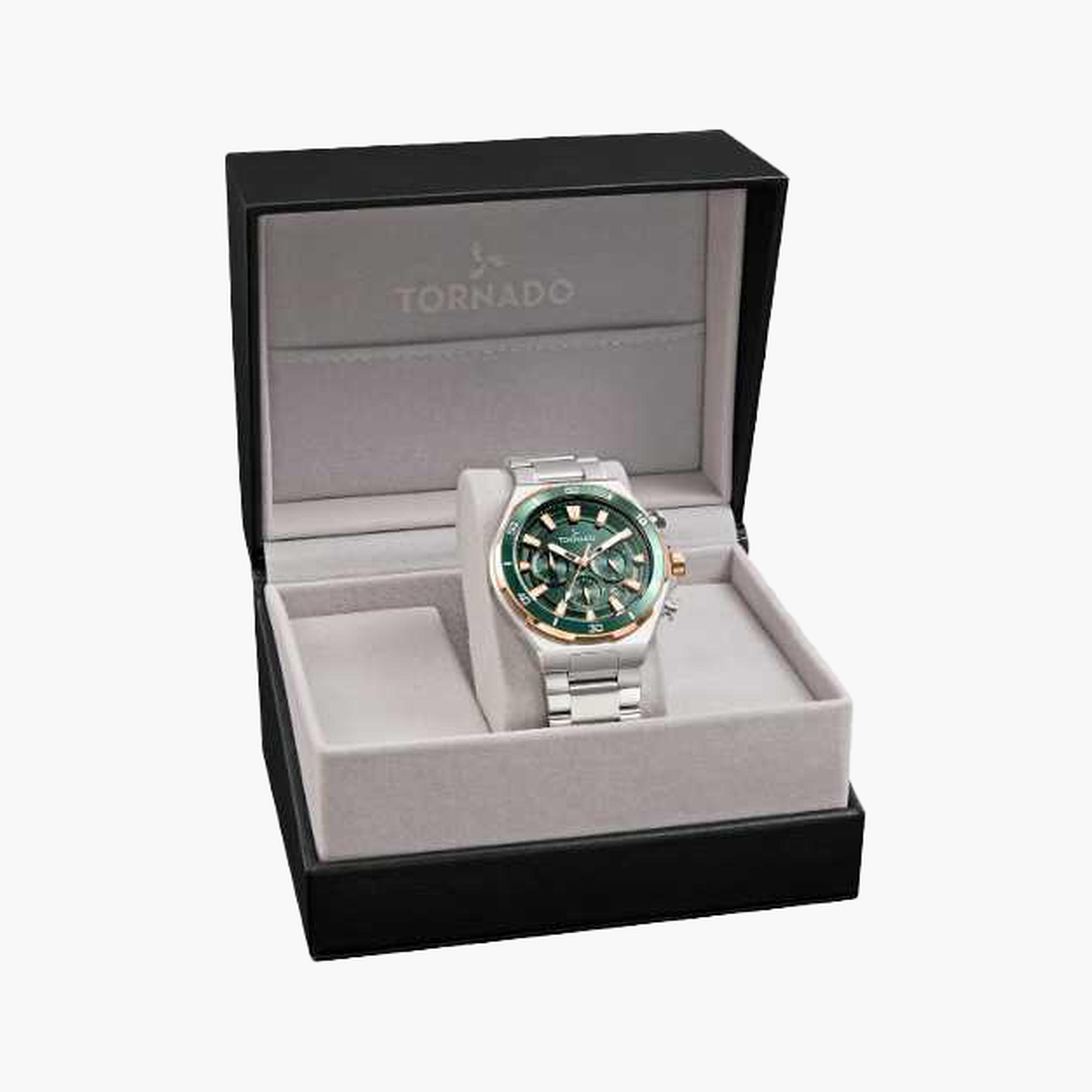 تورنادو- ساعة رجالية 45 مم كرونوغراف سوار ستانلس ستيل لون أخضر-men-watchesandjewellery-watches-image-4
