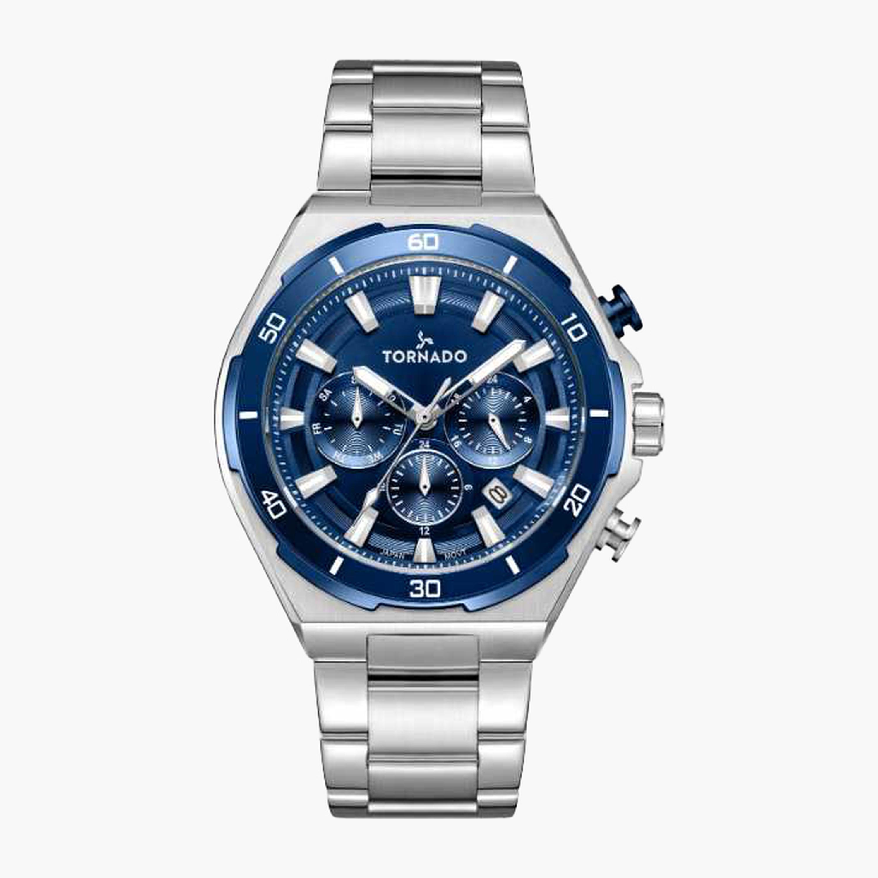 تورنادو- ساعة رجالية 45 مم كرونوغراف سوار ستانلس ستيل لون أزرق-men-watchesandjewellery-watches-image-1