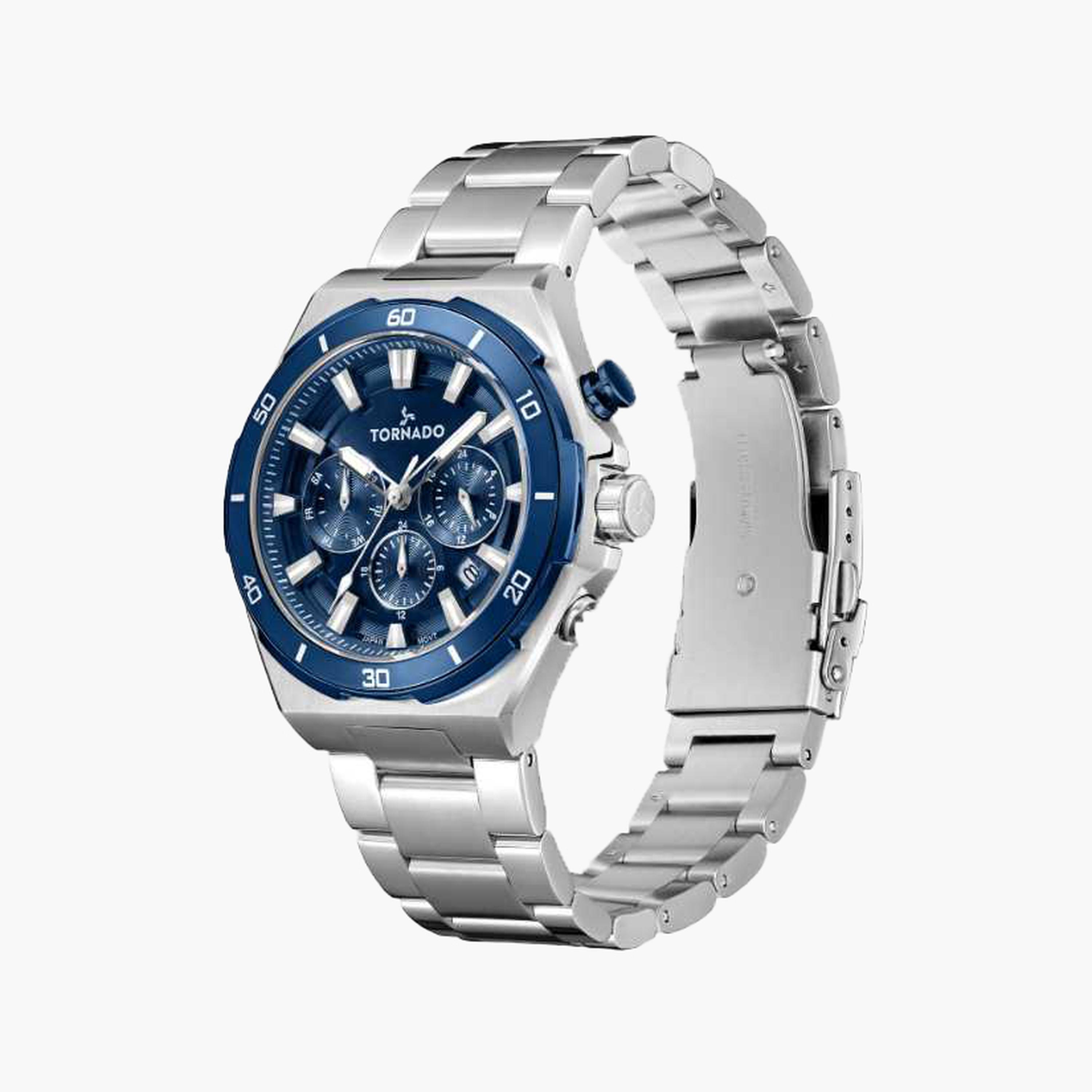 تورنادو- ساعة رجالية 45 مم كرونوغراف سوار ستانلس ستيل لون أزرق-men-watchesandjewellery-watches-image-2