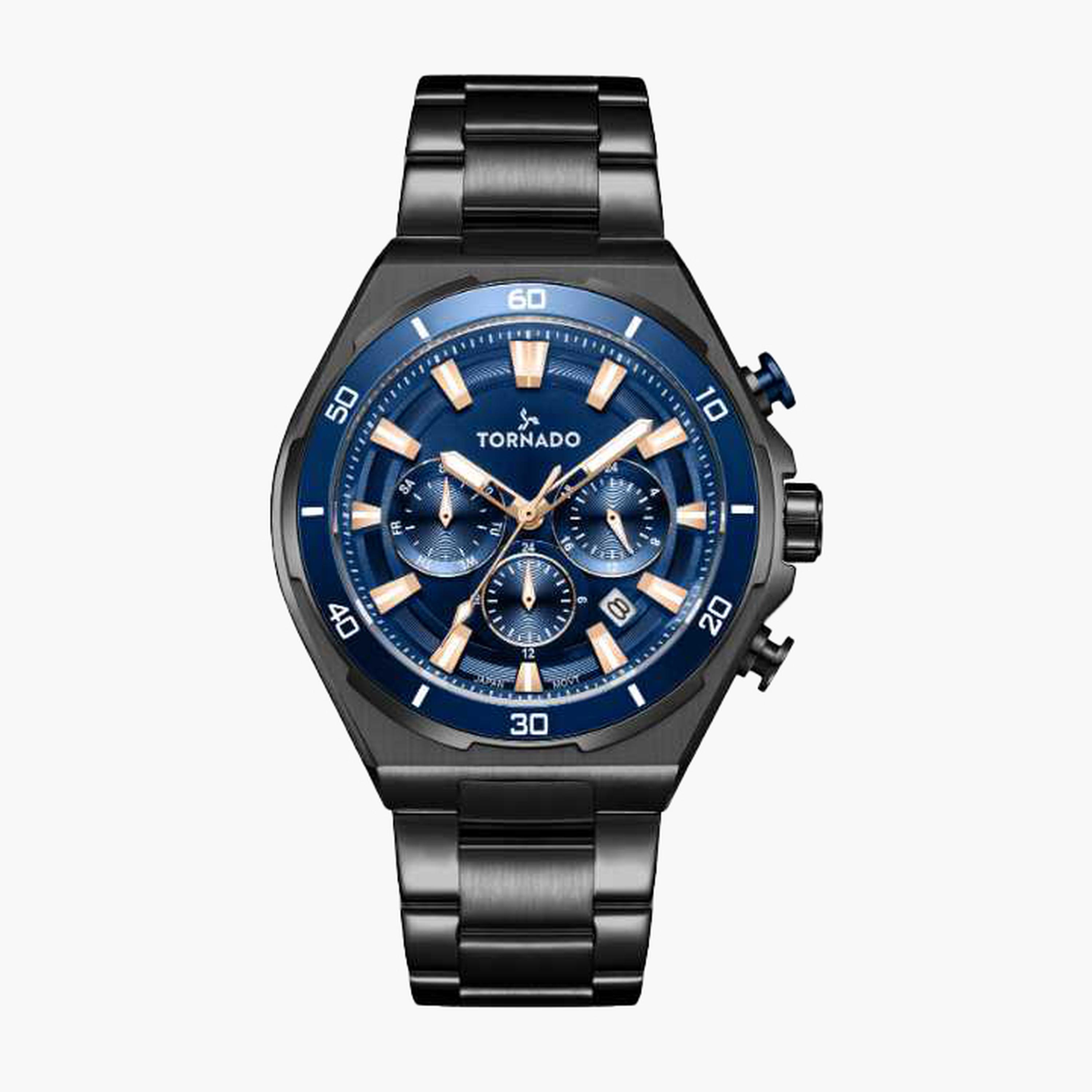 تورنادو- ساعة رجالية 45 مم كرونوغراف سوار ستانلس ستيل لون أزرق-men-watchesandjewellery-watches-image-1