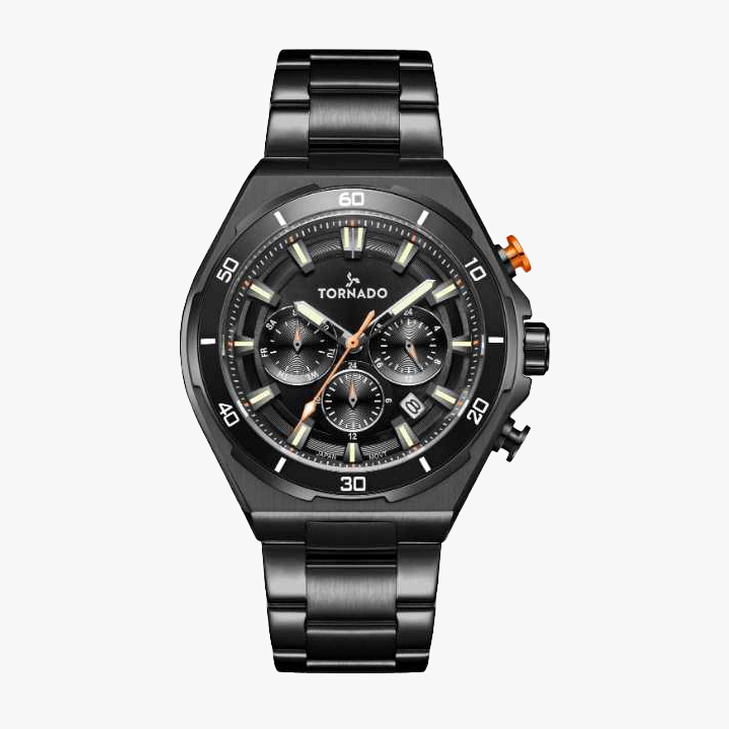 تورنادو- ساعة رجالية 45 مم كرونوغراف سوار ستانلس ستيل لون أسود-men-watchesandjewellery-watches-image-1