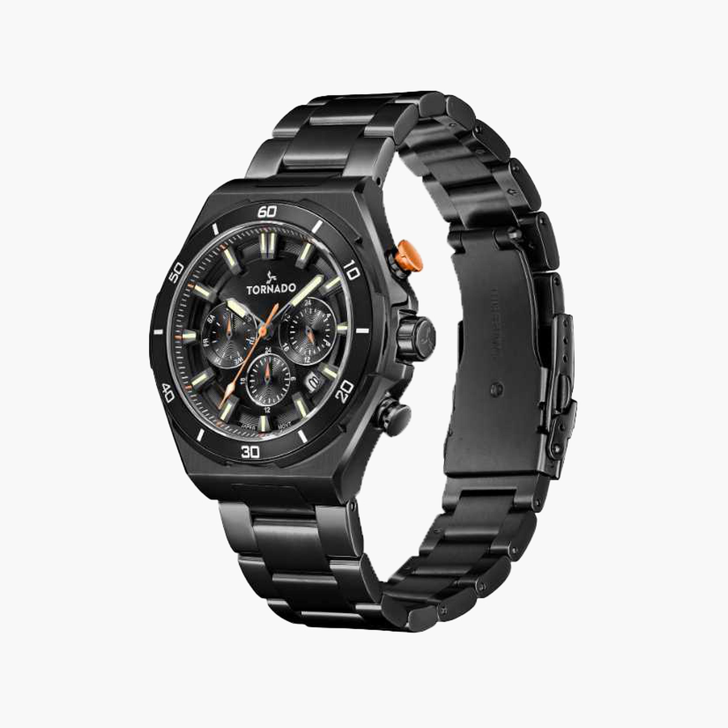 تورنادو- ساعة رجالية 45 مم كرونوغراف سوار ستانلس ستيل لون أسود-men-watchesandjewellery-watches-image-2