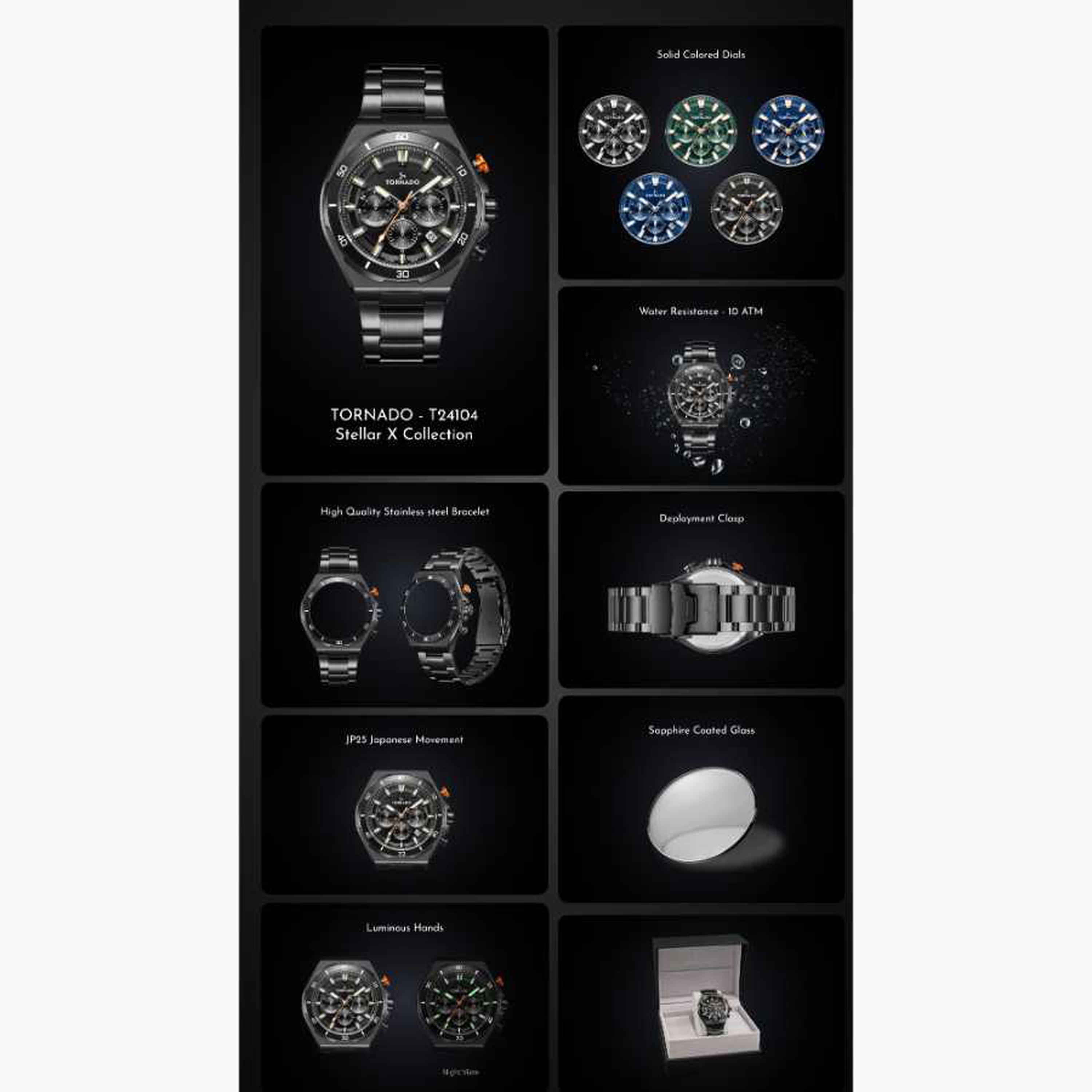 تورنادو- ساعة رجالية 45 مم كرونوغراف سوار ستانلس ستيل لون أسود-men-watchesandjewellery-watches-image-6