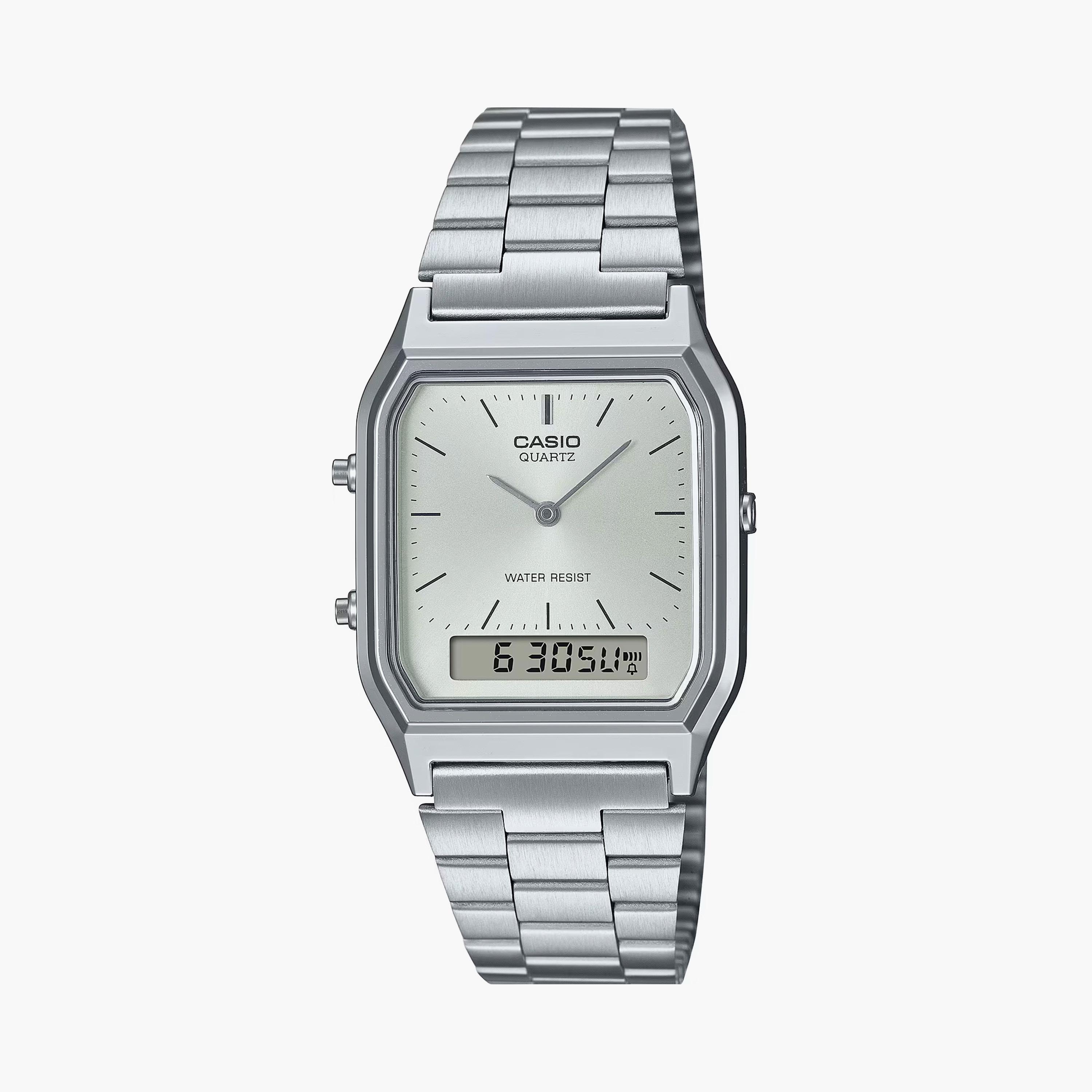 Casio Silver Analog-Digital Stainless Steel Strap Watch | AQ-230A-7AMQYDF-men-watchesandjewellery-watches-image-1