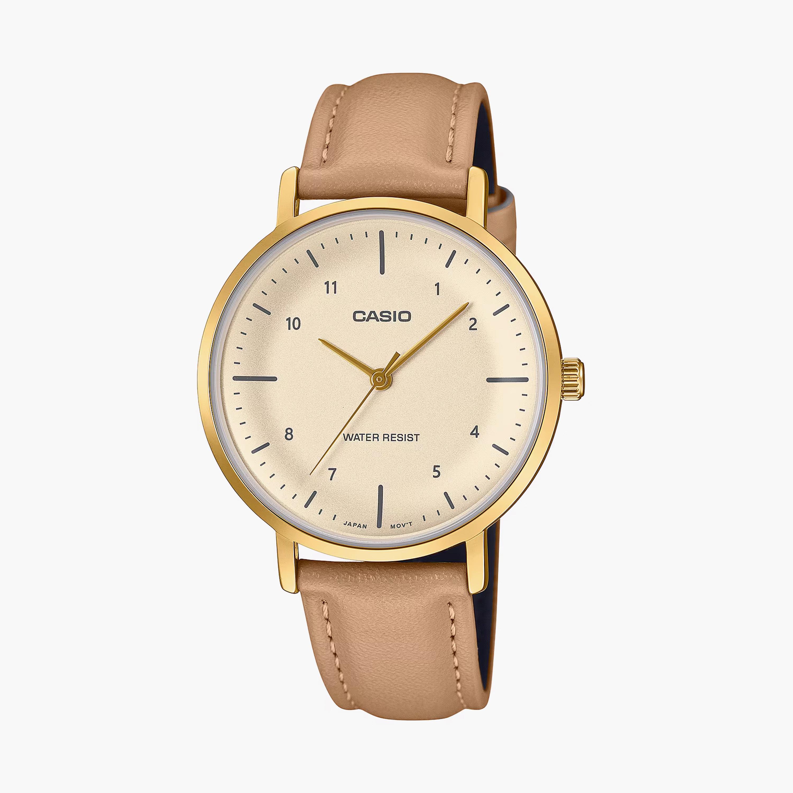 Casio Women's 34 MM Gold Analog Leather Strap Watch | LTP-VT03GL-4BDF-women-watchesandjewellery-watches-image-1