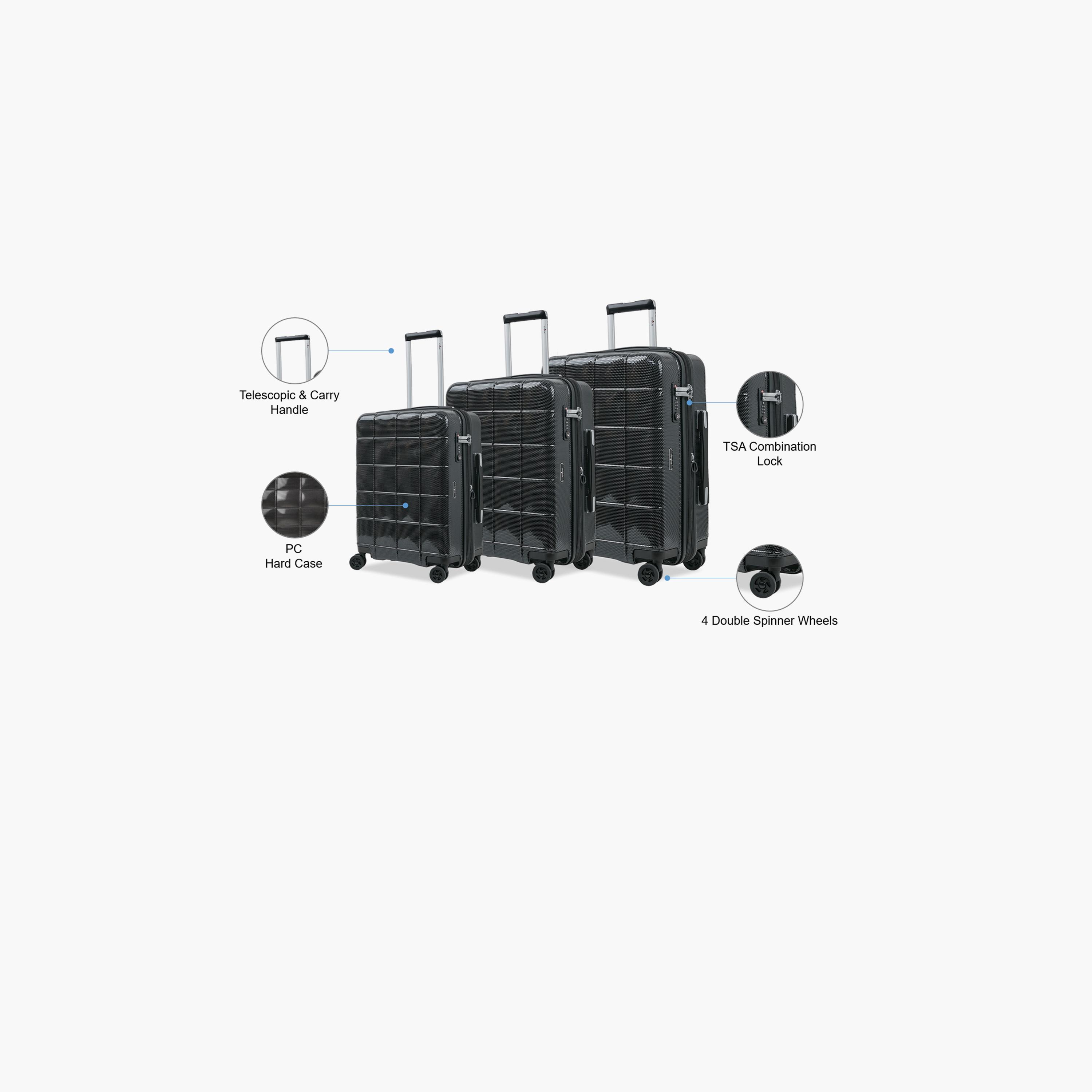 Echolac Set of 3 Polycarbonate with ABS Hard Sided 4-Wheeler Spinner Trolley Bag with TSA Lock | PC185SA-3P-travel-luggagesandbags-luggage-image-2