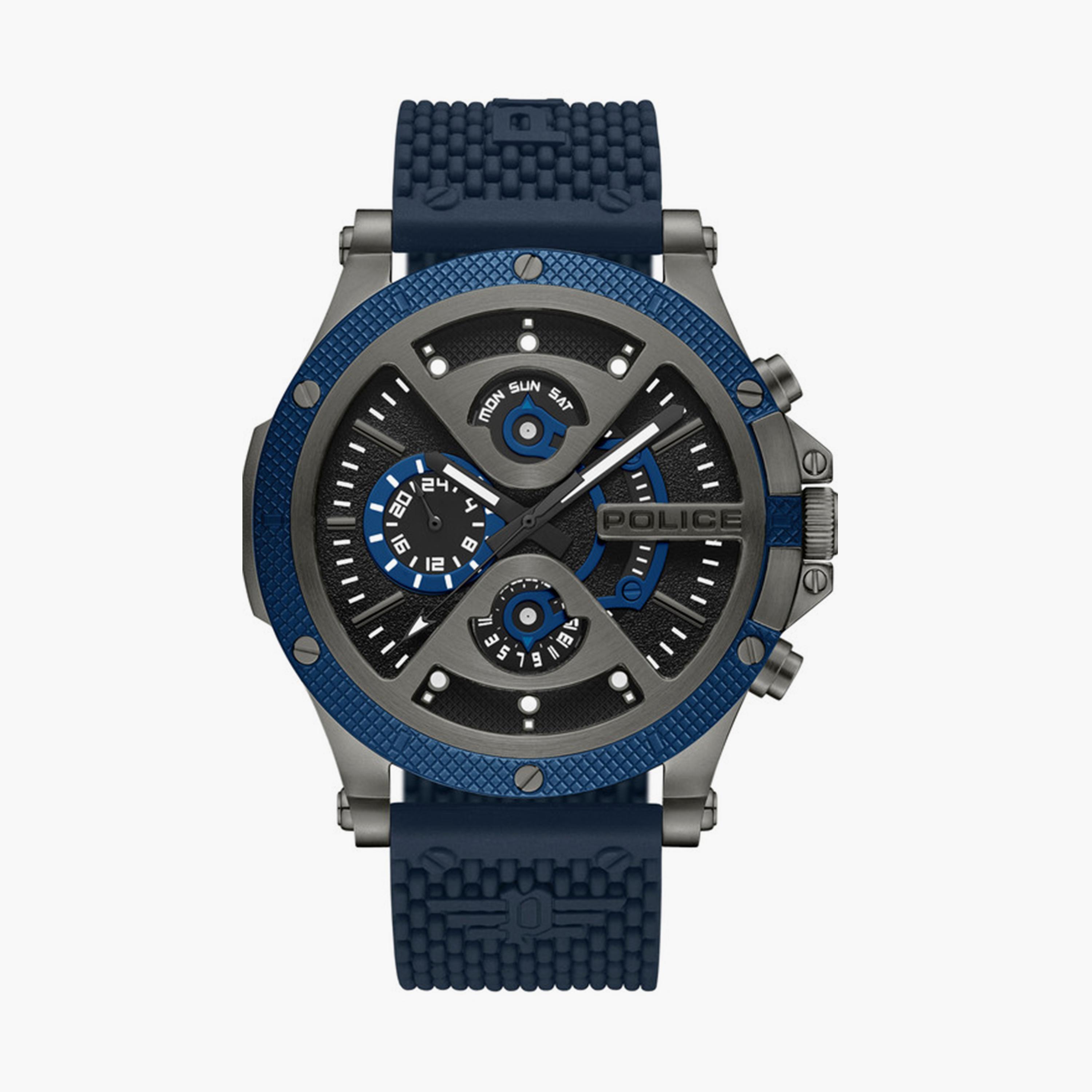 بوليس- ساعة رجالية كرونوغراف سوار سيليكون 54مم لون أزرق | PEWJQ2110503-men-watchesandjewellery-watches-image-1