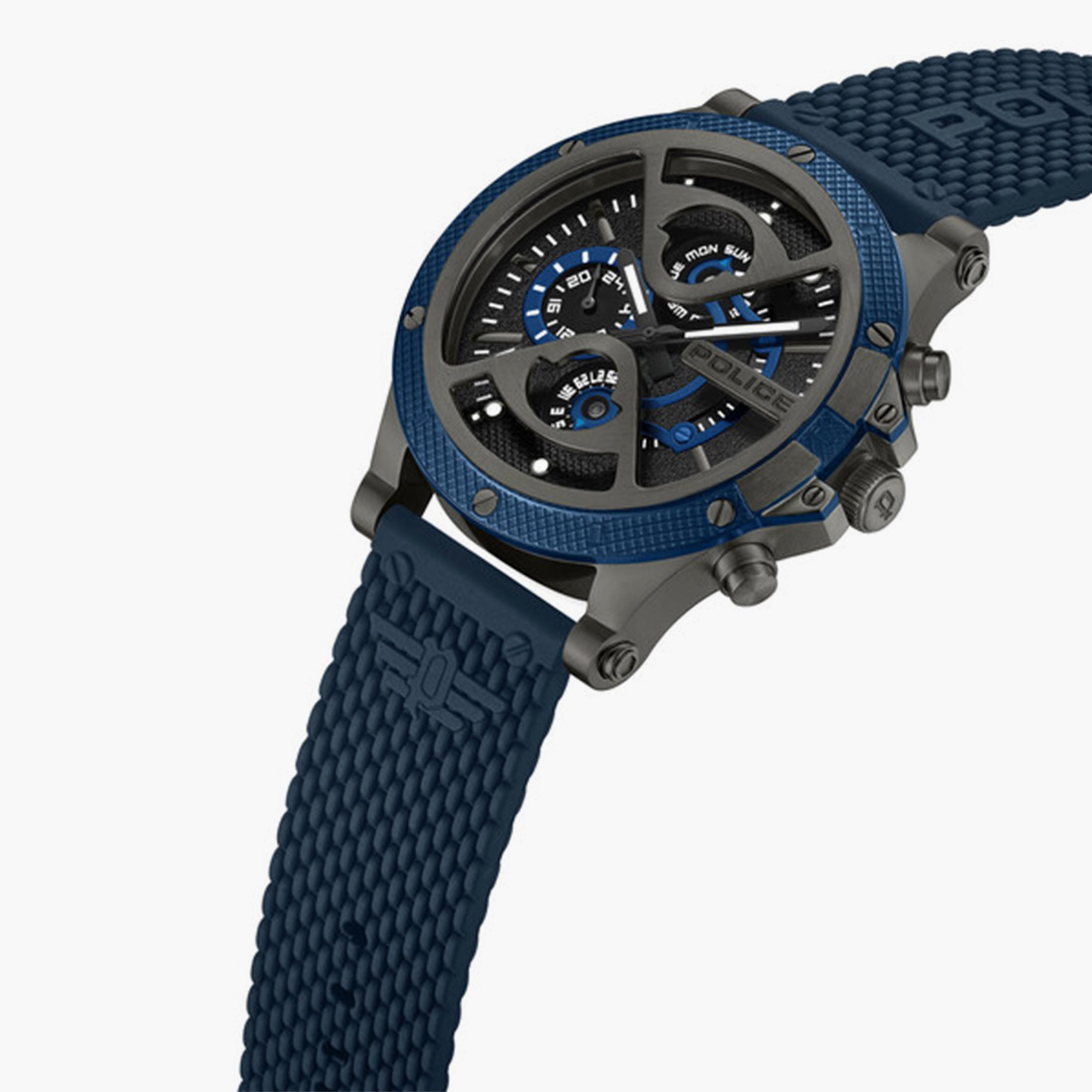 بوليس- ساعة رجالية كرونوغراف سوار سيليكون 54مم لون أزرق | PEWJQ2110503-men-watchesandjewellery-watches-image-2