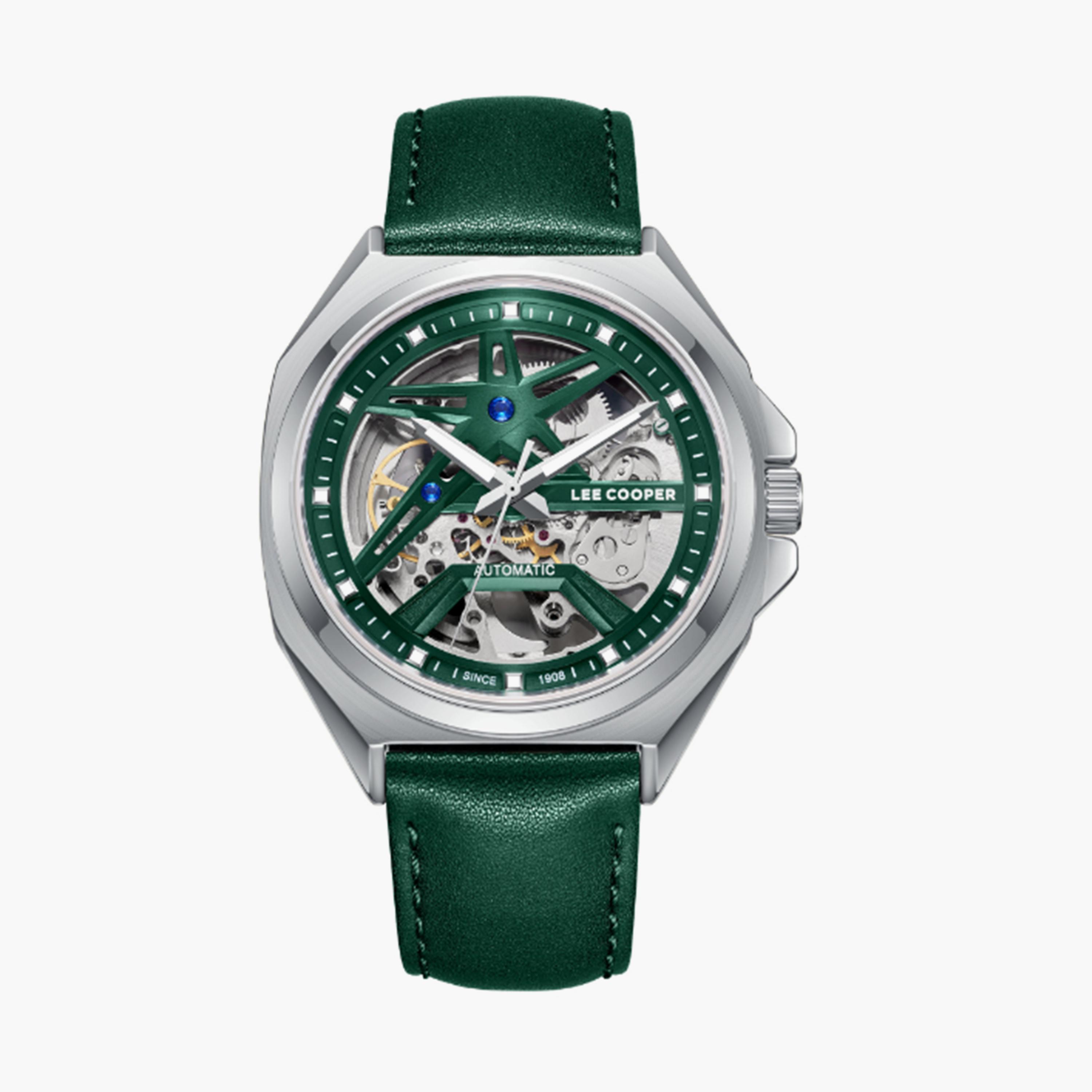 لي كوبر- ساعة  كرونوغراف للرجال سوار جلدي  44مم لون أخضر | LC08103.377-men-watchesandjewellery-watches-image-1