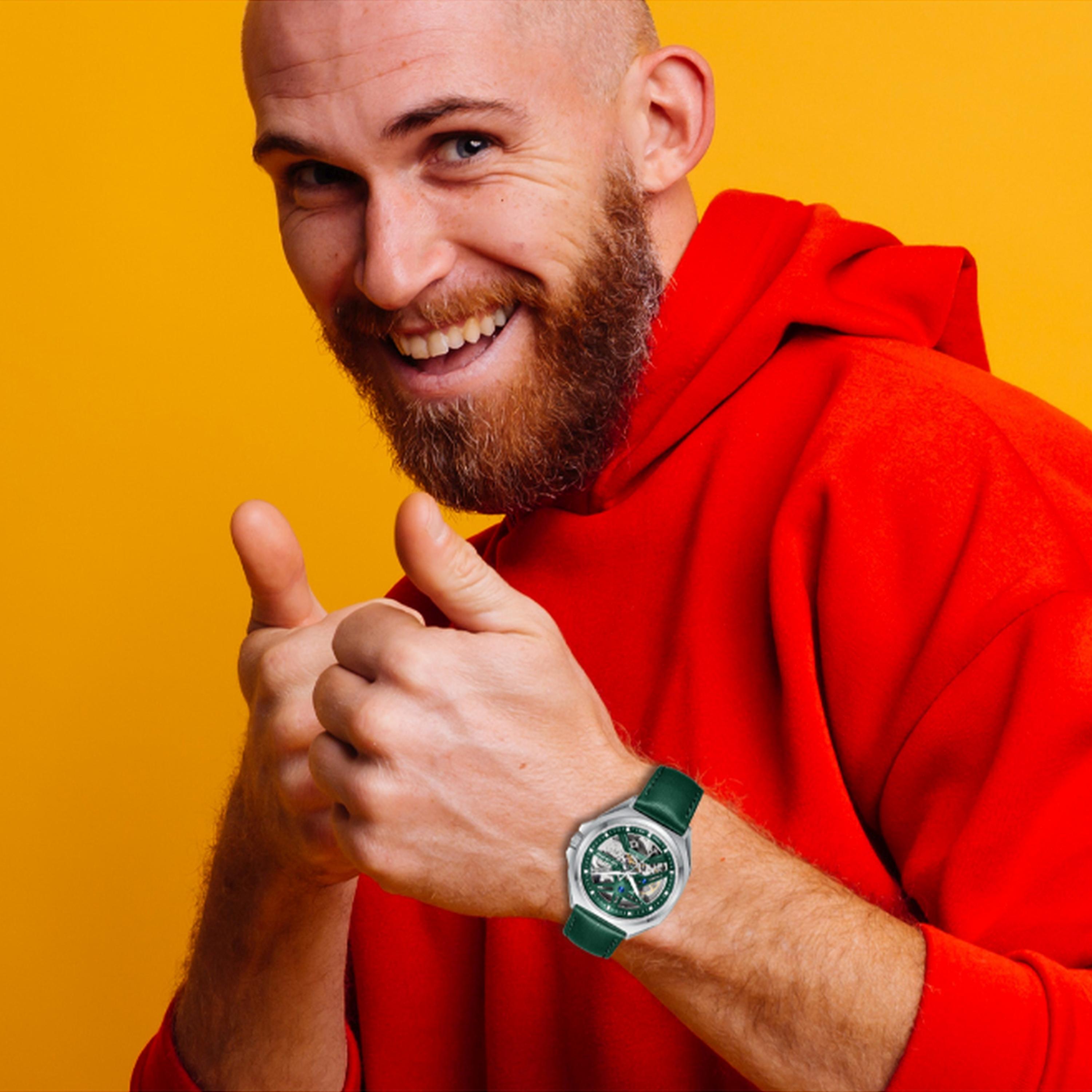 لي كوبر- ساعة  كرونوغراف للرجال سوار جلدي  44مم لون أخضر | LC08103.377-men-watchesandjewellery-watches-image-7