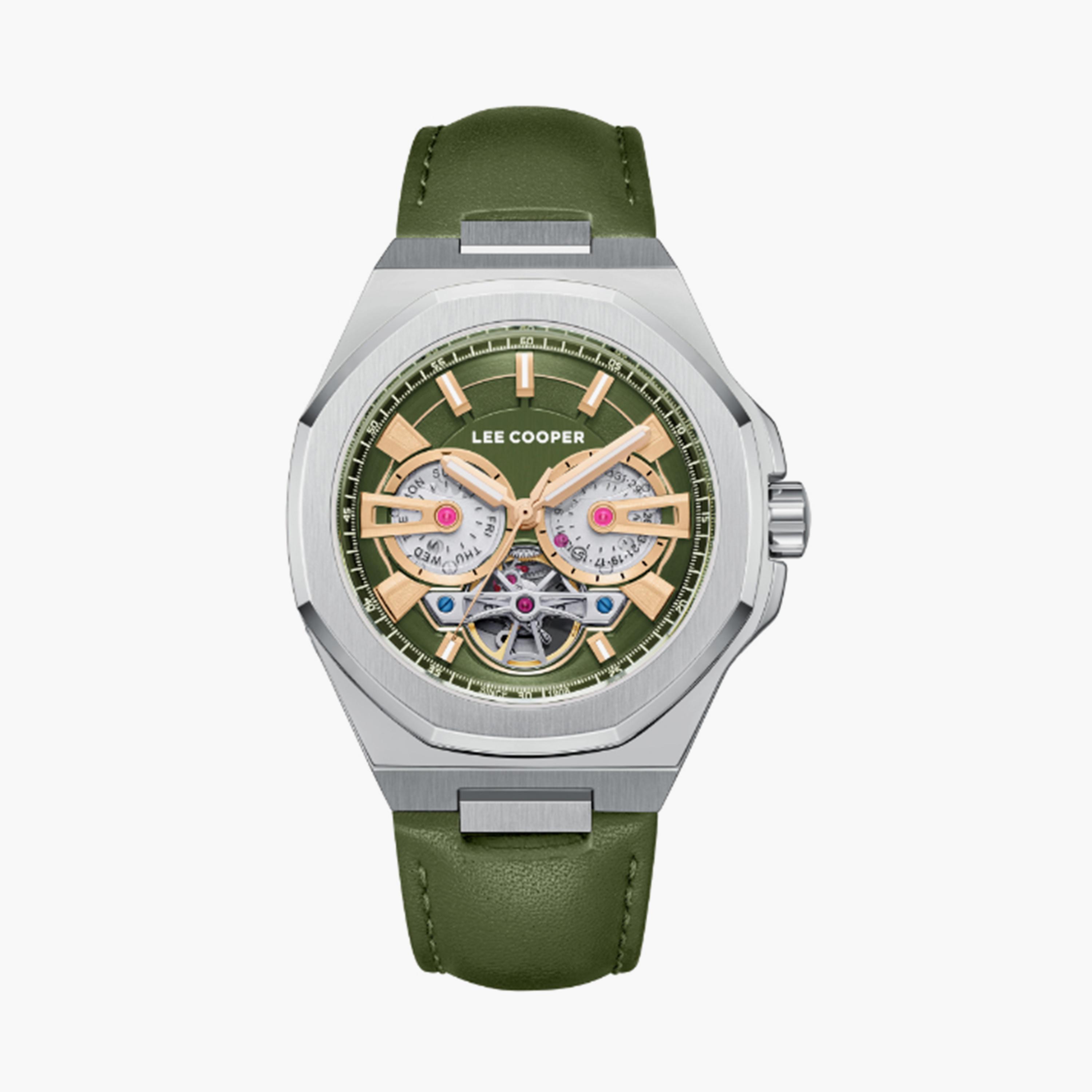 لي كوبر- ساعة  كرونوغراف للرجال سوار جلدي  43مم لون أخضر | LC08125.375-men-watchesandjewellery-watches-image-1