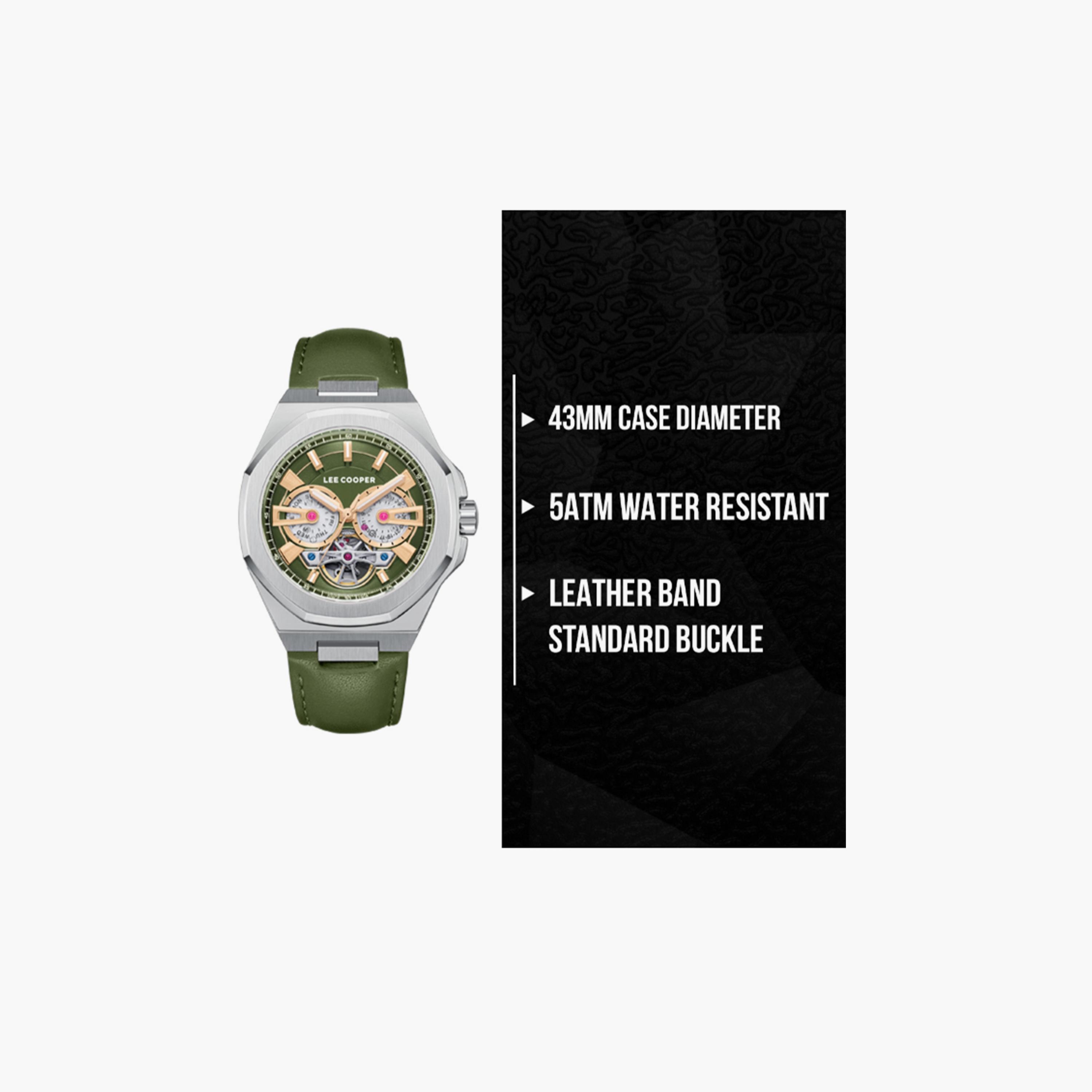 لي كوبر- ساعة  كرونوغراف للرجال سوار جلدي  43مم لون أخضر | LC08125.375-men-watchesandjewellery-watches-image-9