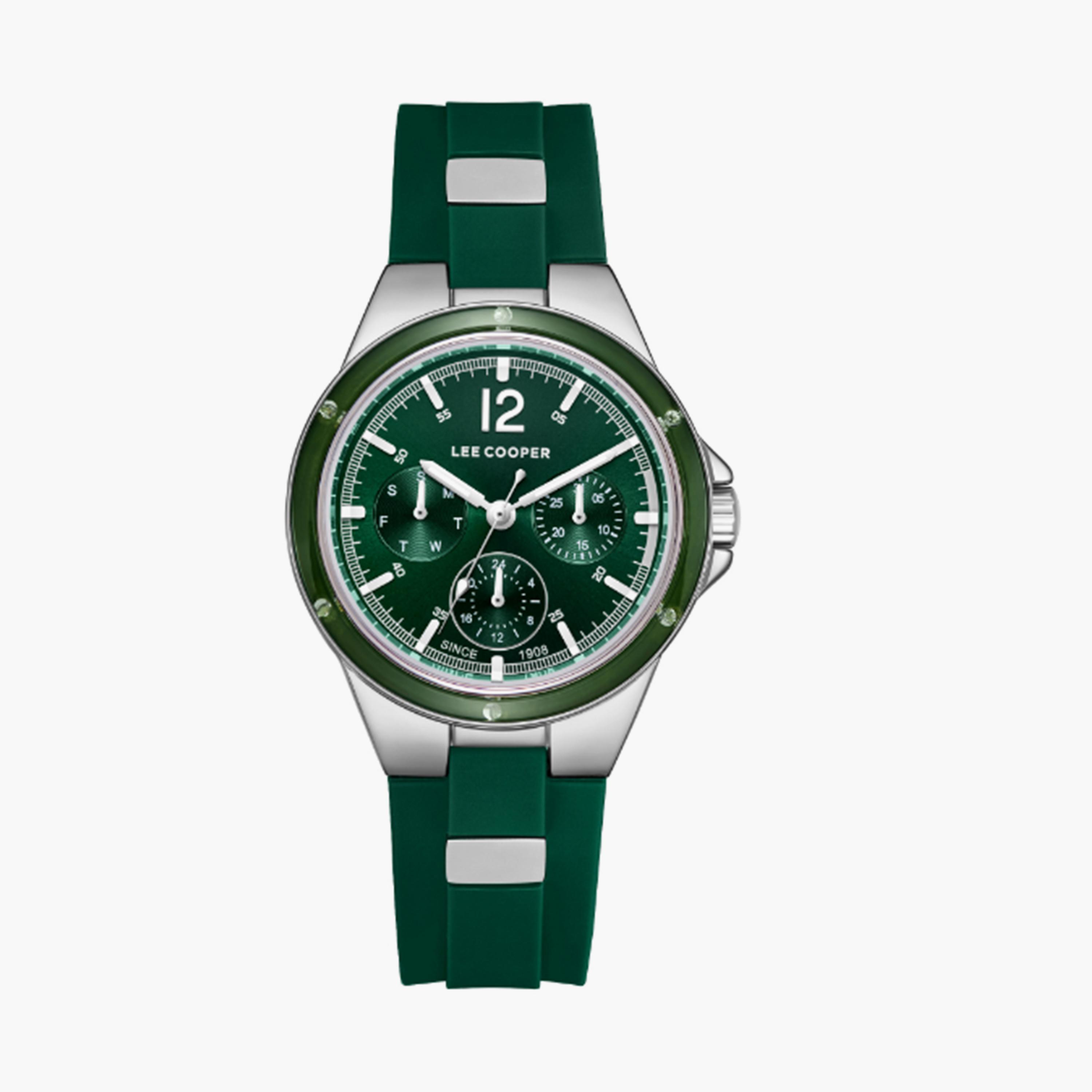 Lee Cooper Women's 35MM Green Chronograph Silicone Strap Watch | LC08099.377-women-watchesandjewellery-watches-image-1
