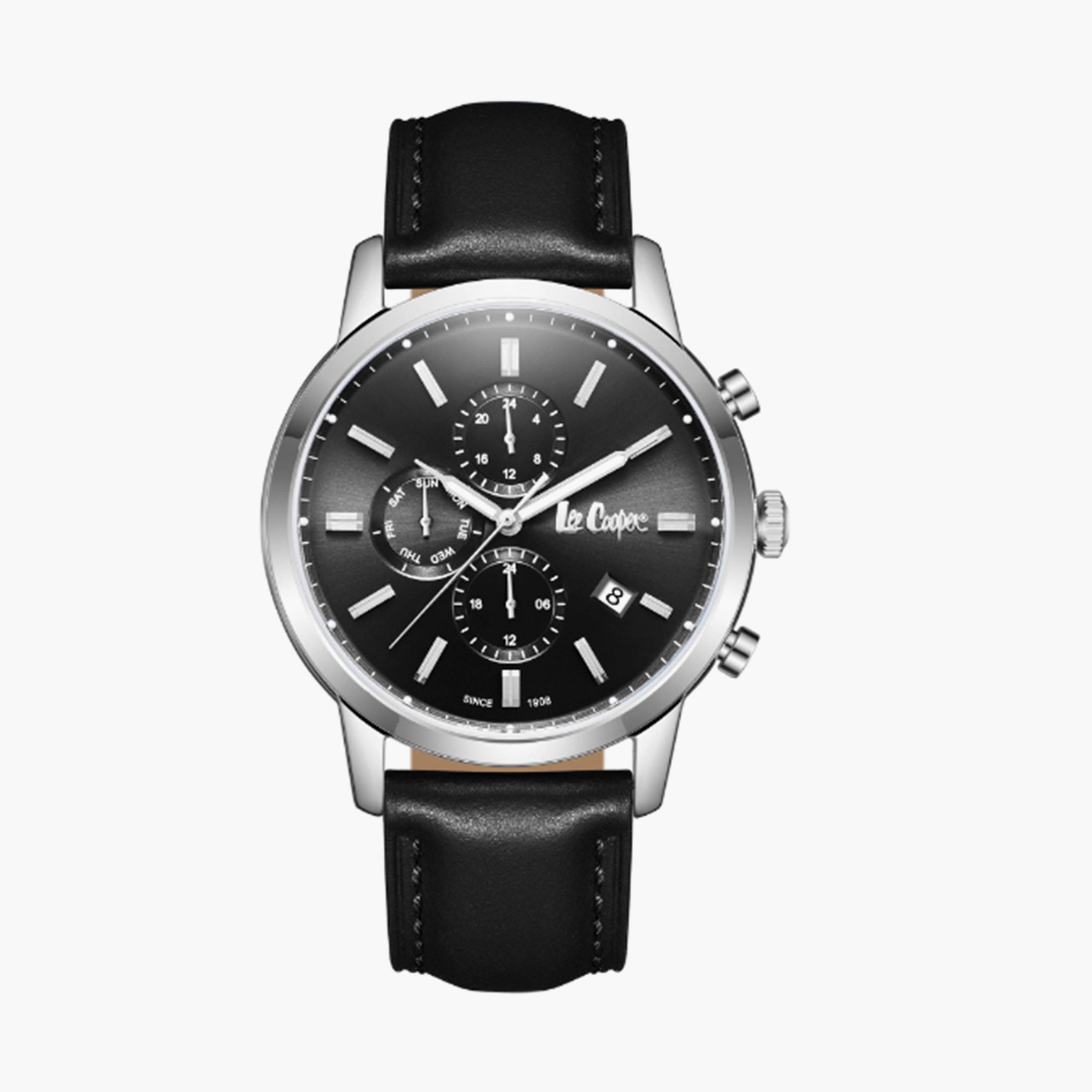Lee Cooper Men's 44MM Black Chronograph Leather Strap Watch | LC08085.351-men-watchesandjewellery-watches-image-1