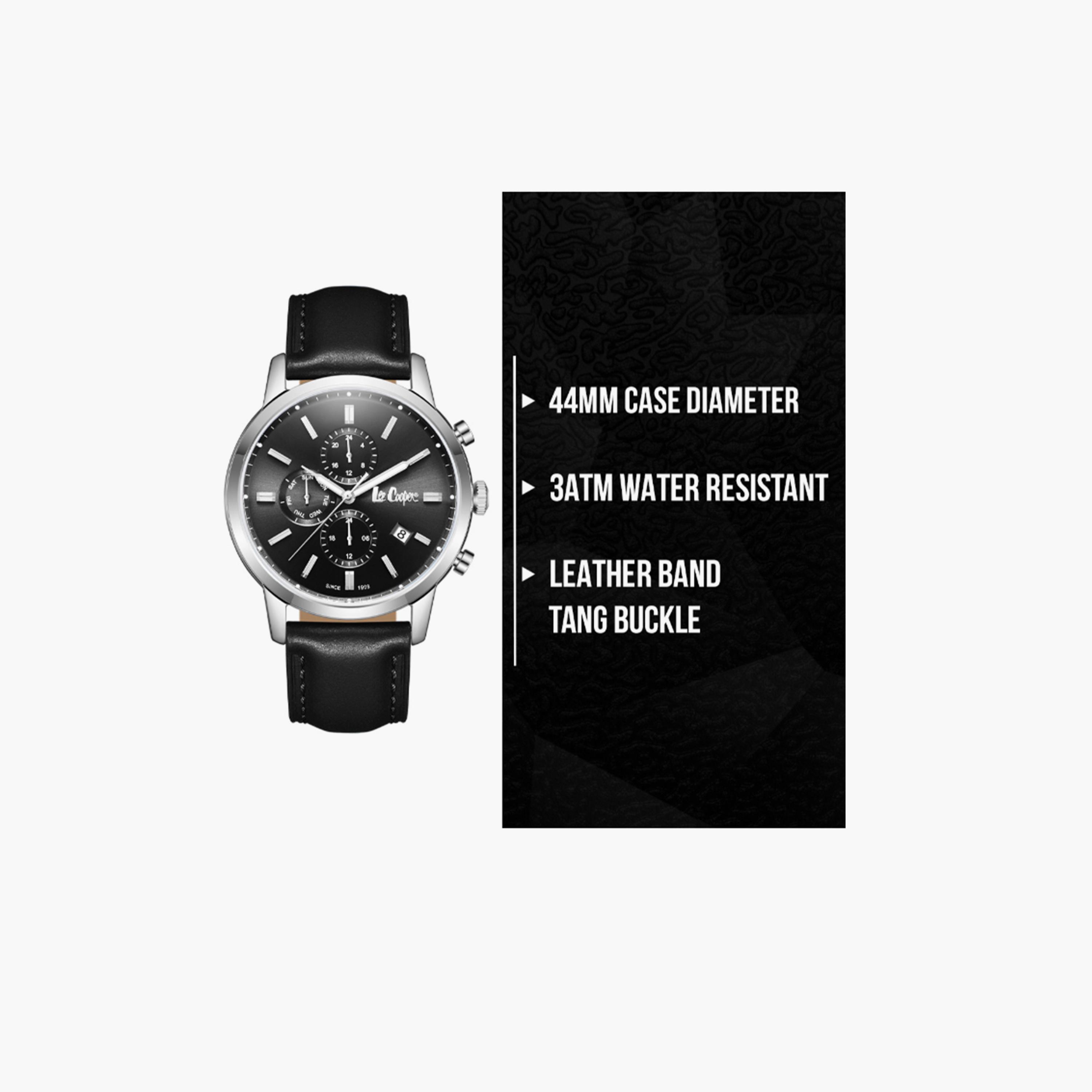Lee Cooper Men's 44MM Black Chronograph Leather Strap Watch | LC08085.351-men-watchesandjewellery-watches-image-9