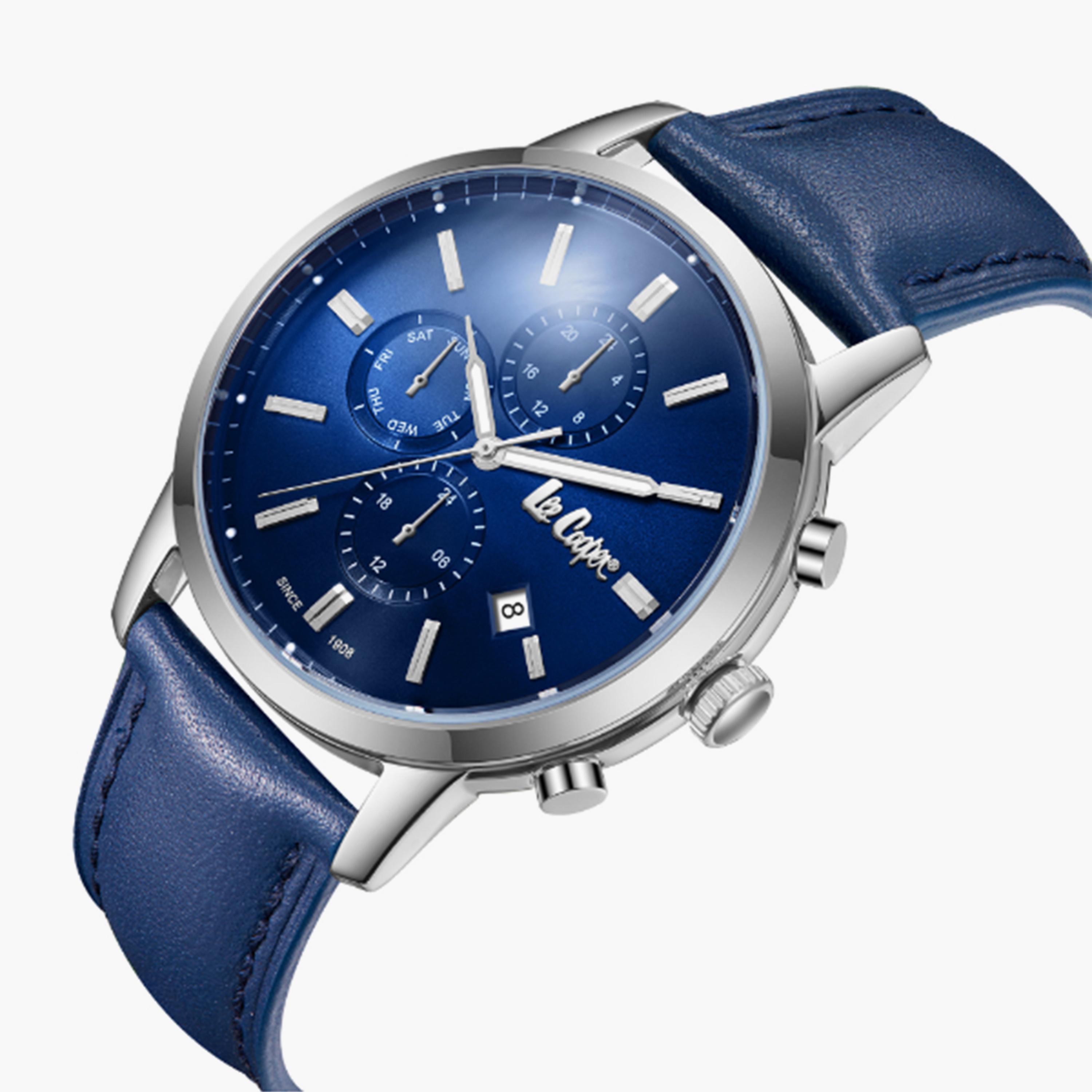 Lee Cooper Men's 44MM Blue Chronograph Leather Strap Watch | LC08085.399-men-watchesandjewellery-watches-image-4
