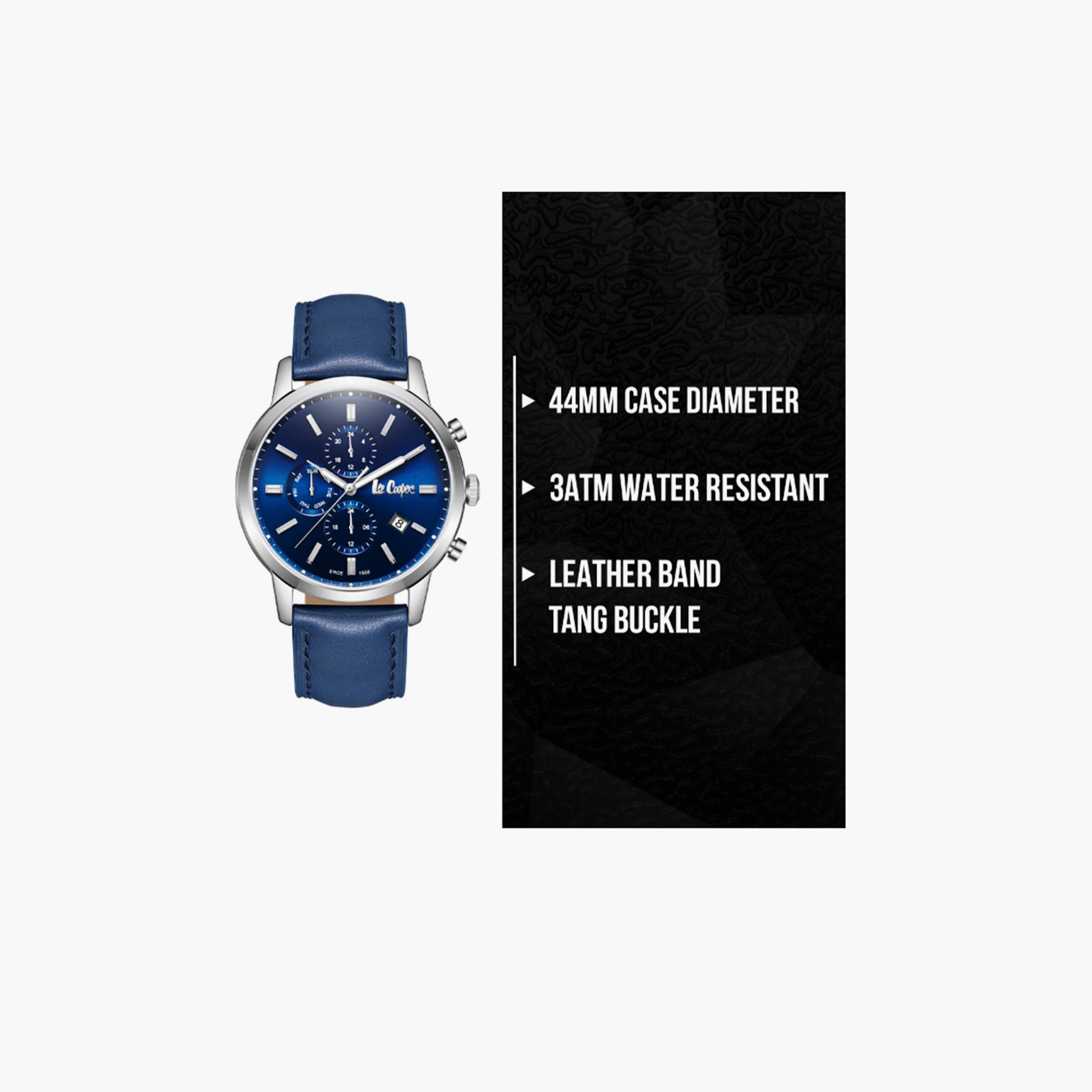 Lee Cooper Men's 44MM Blue Chronograph Leather Strap Watch | LC08085.399-men-watchesandjewellery-watches-image-9