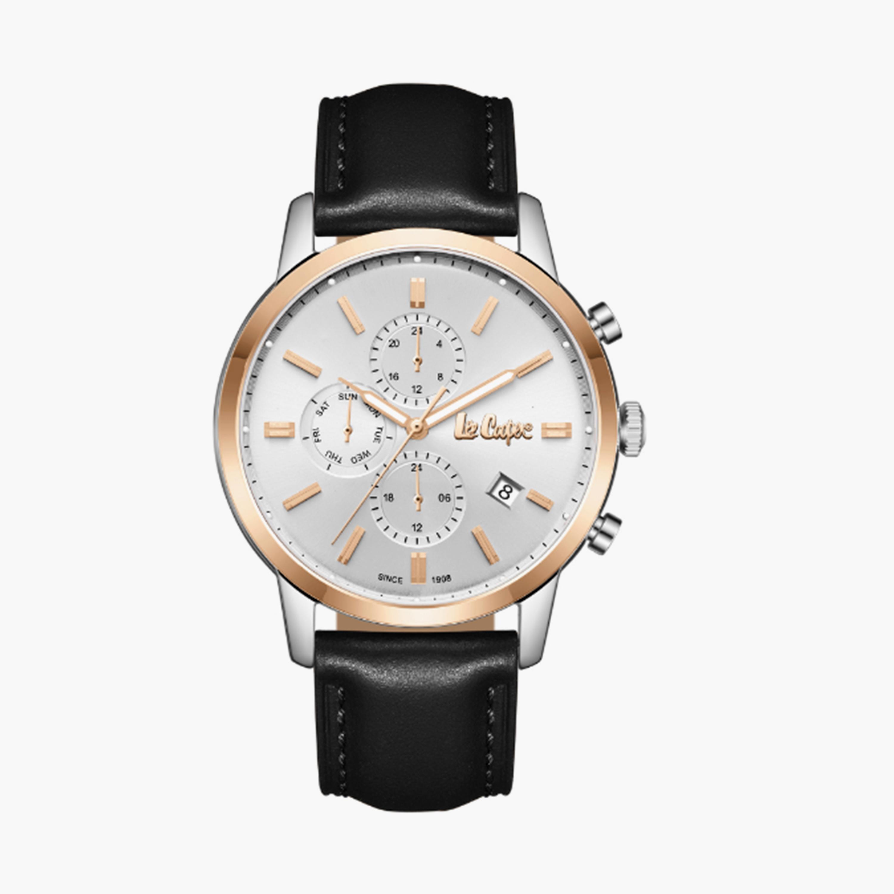 لي كوبر- ساعة  كرونوغراف للرجال سوار جلدي  44مم لون أسود | LC08085.531-men-watchesandjewellery-watches-image-1