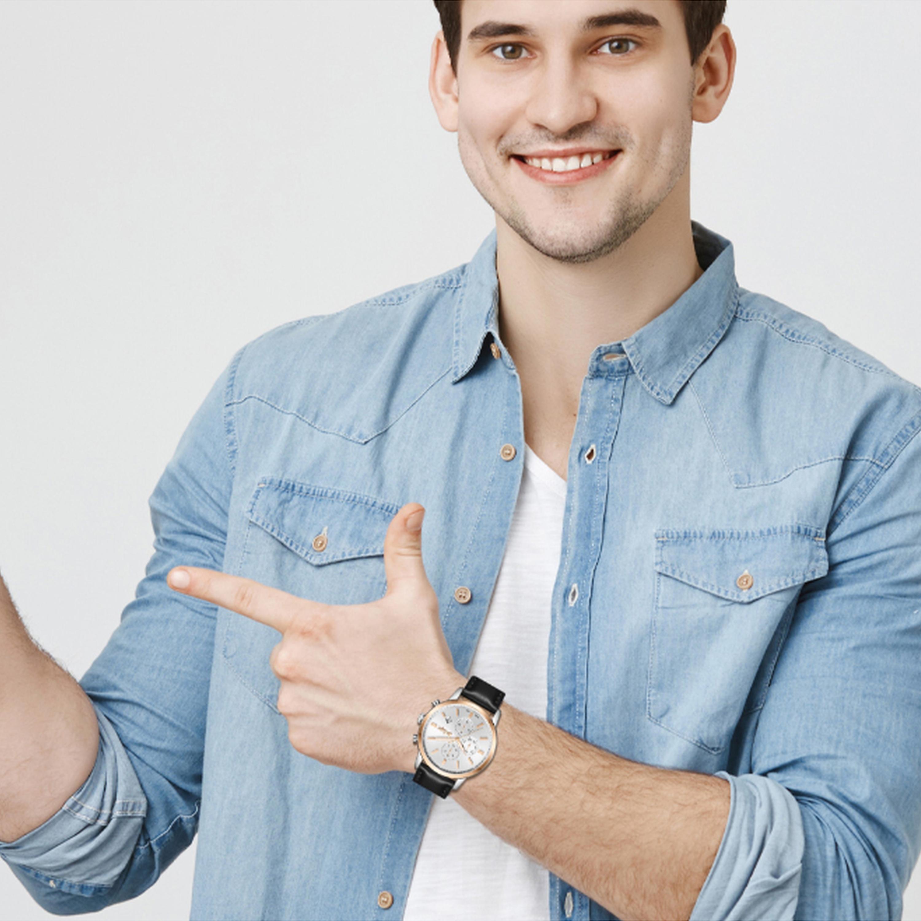 لي كوبر- ساعة  كرونوغراف للرجال سوار جلدي  44مم لون أسود | LC08085.531-men-watchesandjewellery-watches-image-7