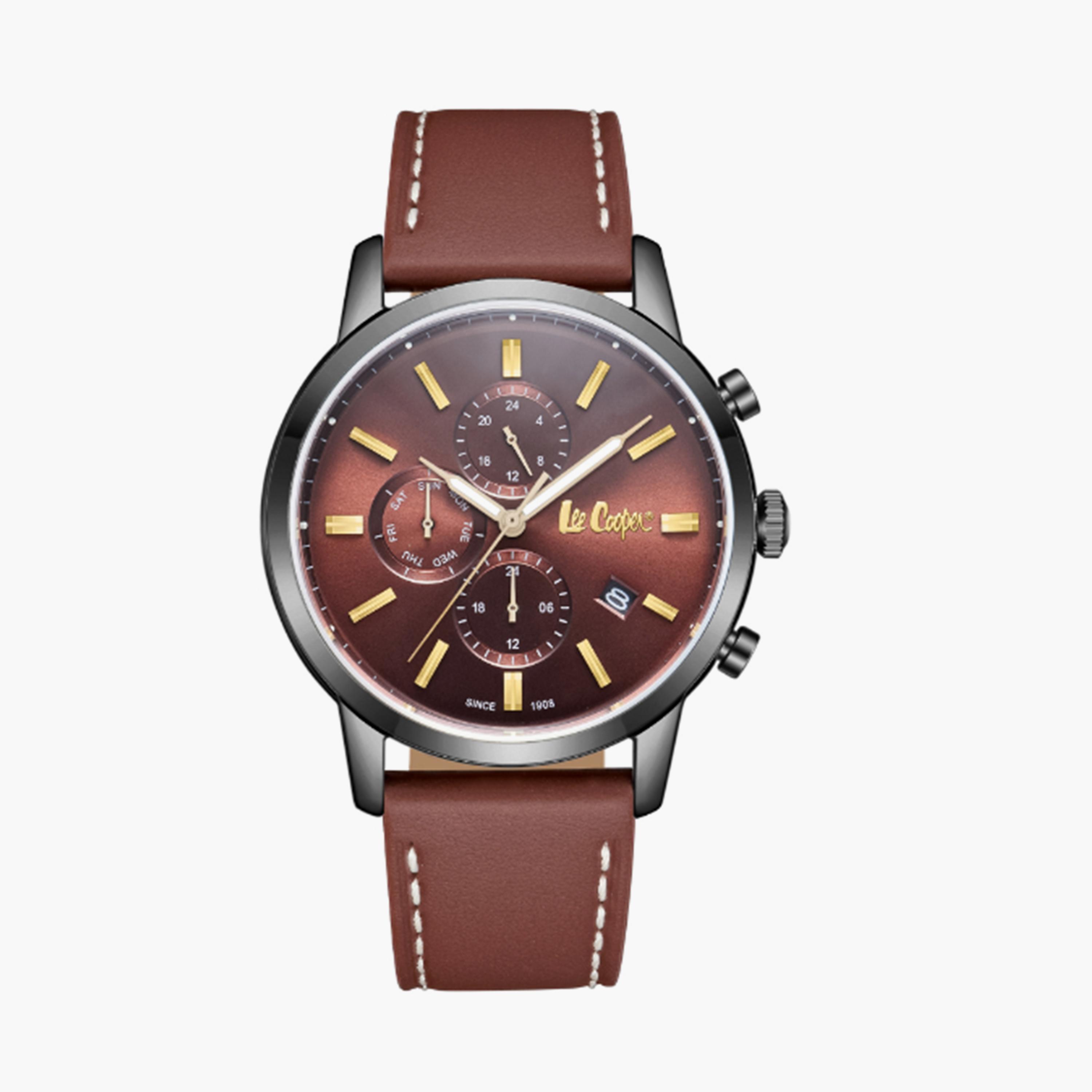 Lee Cooper Men's 44MM Brown Chronograph Leather Strap Watch | LC08085.044-men-watchesandjewellery-watches-image-1