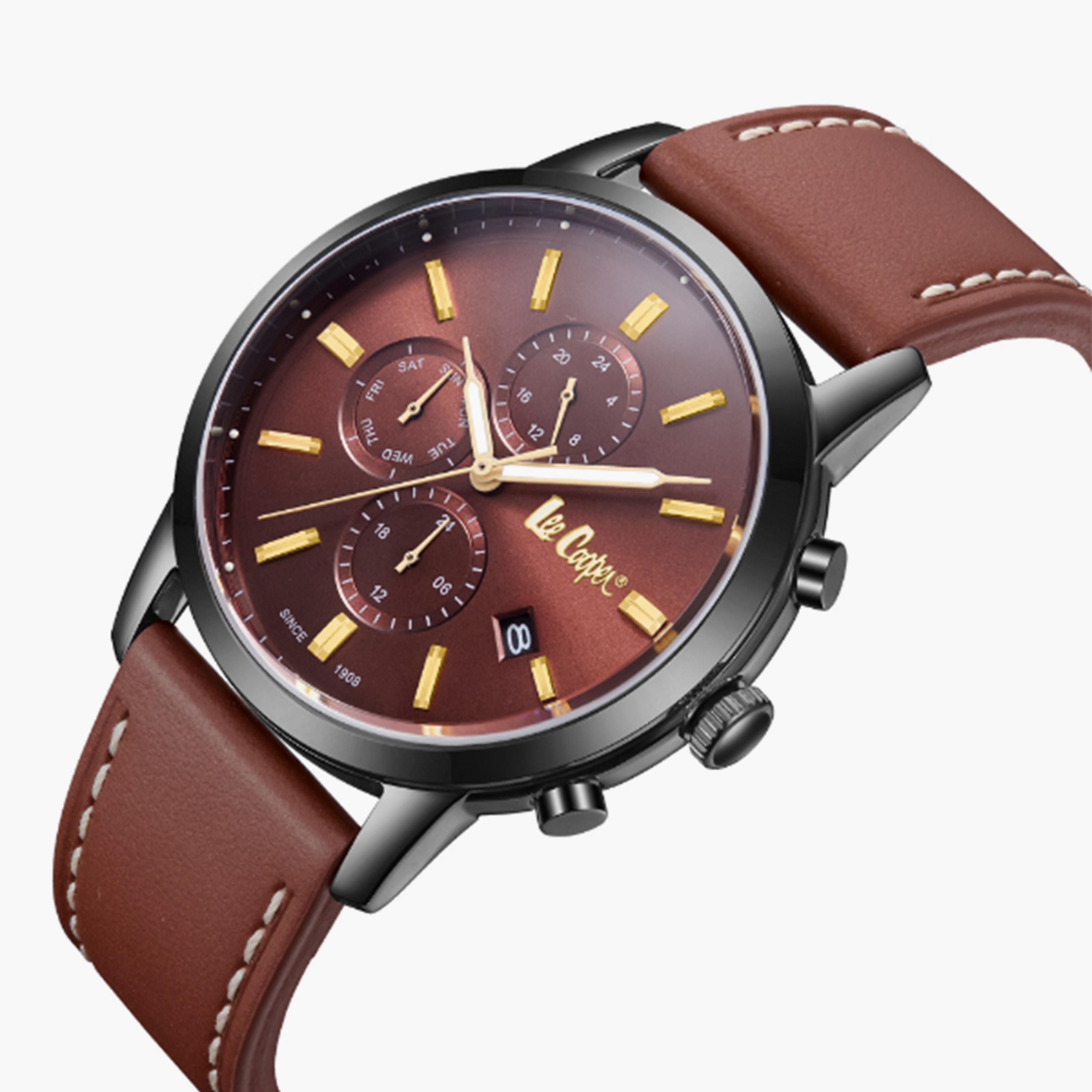 Lee Cooper Men's 44MM Brown Chronograph Leather Strap Watch | LC08085.044-men-watchesandjewellery-watches-image-2