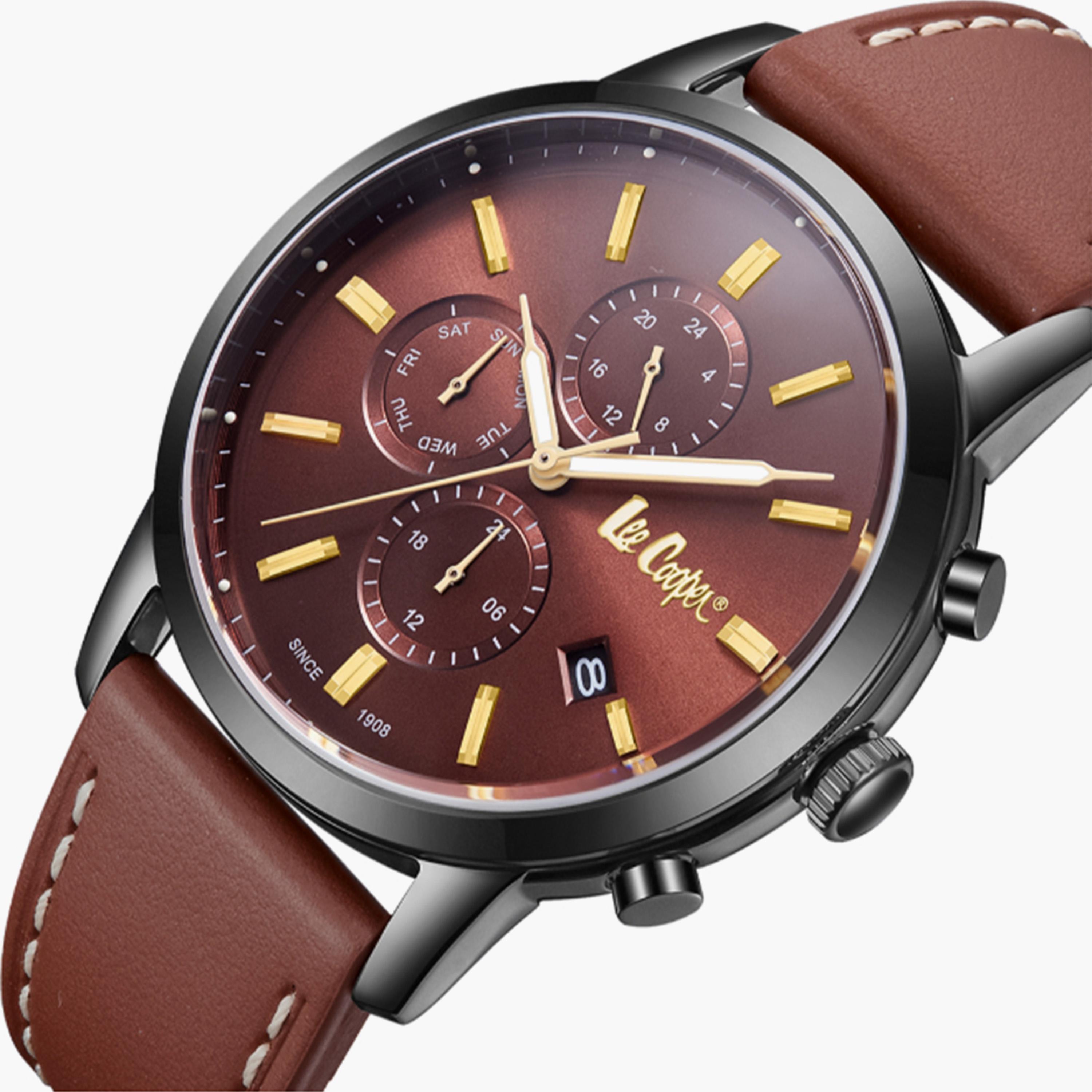 Lee Cooper Men's 44MM Brown Chronograph Leather Strap Watch | LC08085.044-men-watchesandjewellery-watches-image-5