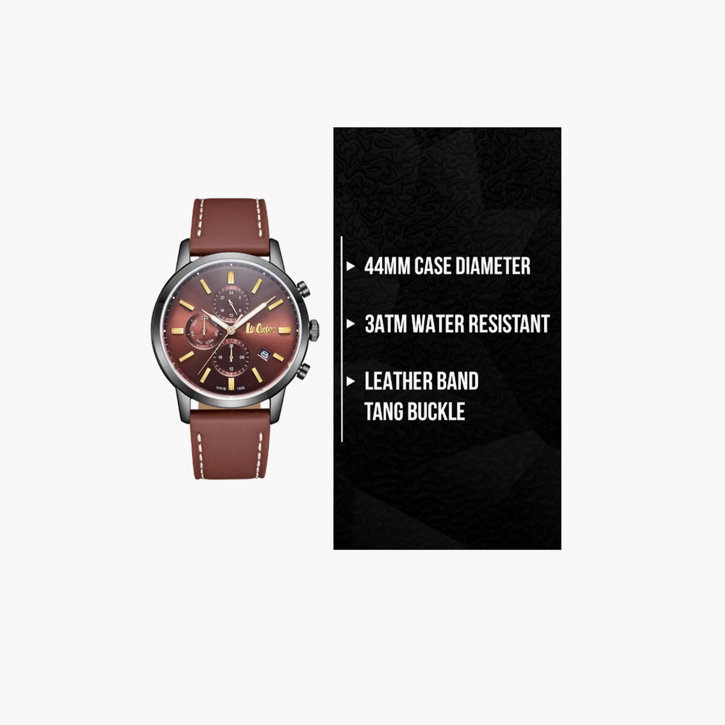 Lee Cooper Men's 44MM Brown Chronograph Leather Strap Watch | LC08085.044-men-watchesandjewellery-watches-image-9