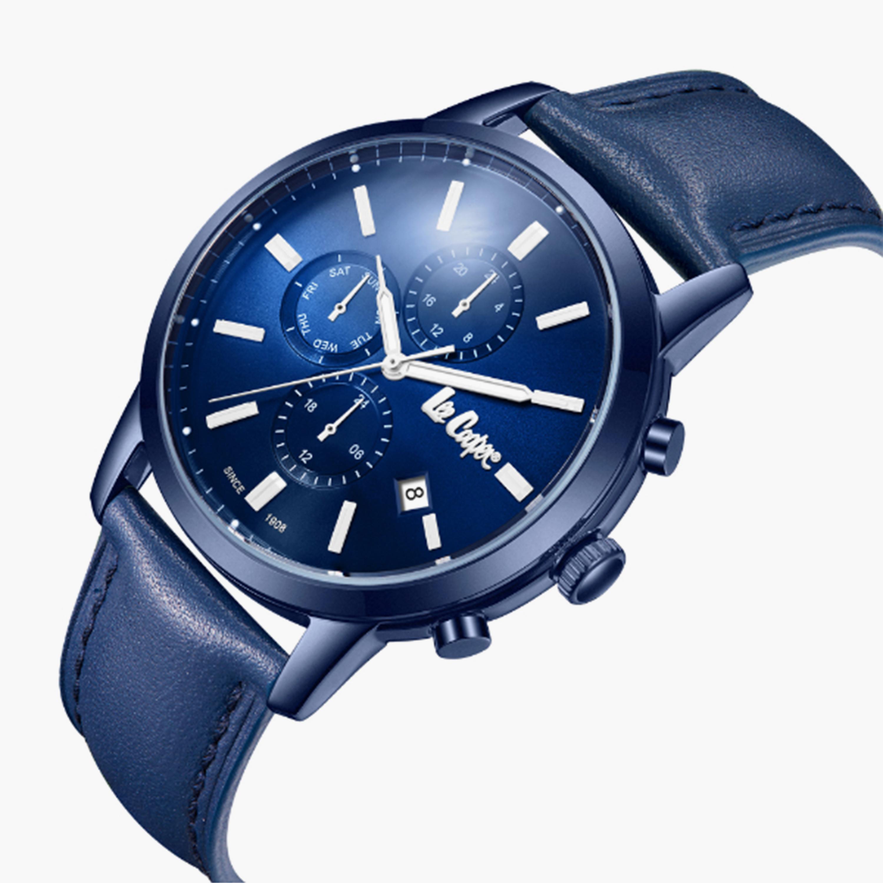 لي كوبر- ساعة  كرونوغراف للرجال سوار جلدي  44مم لون أزرق | LC08085.999-men-watchesandjewellery-watches-image-4