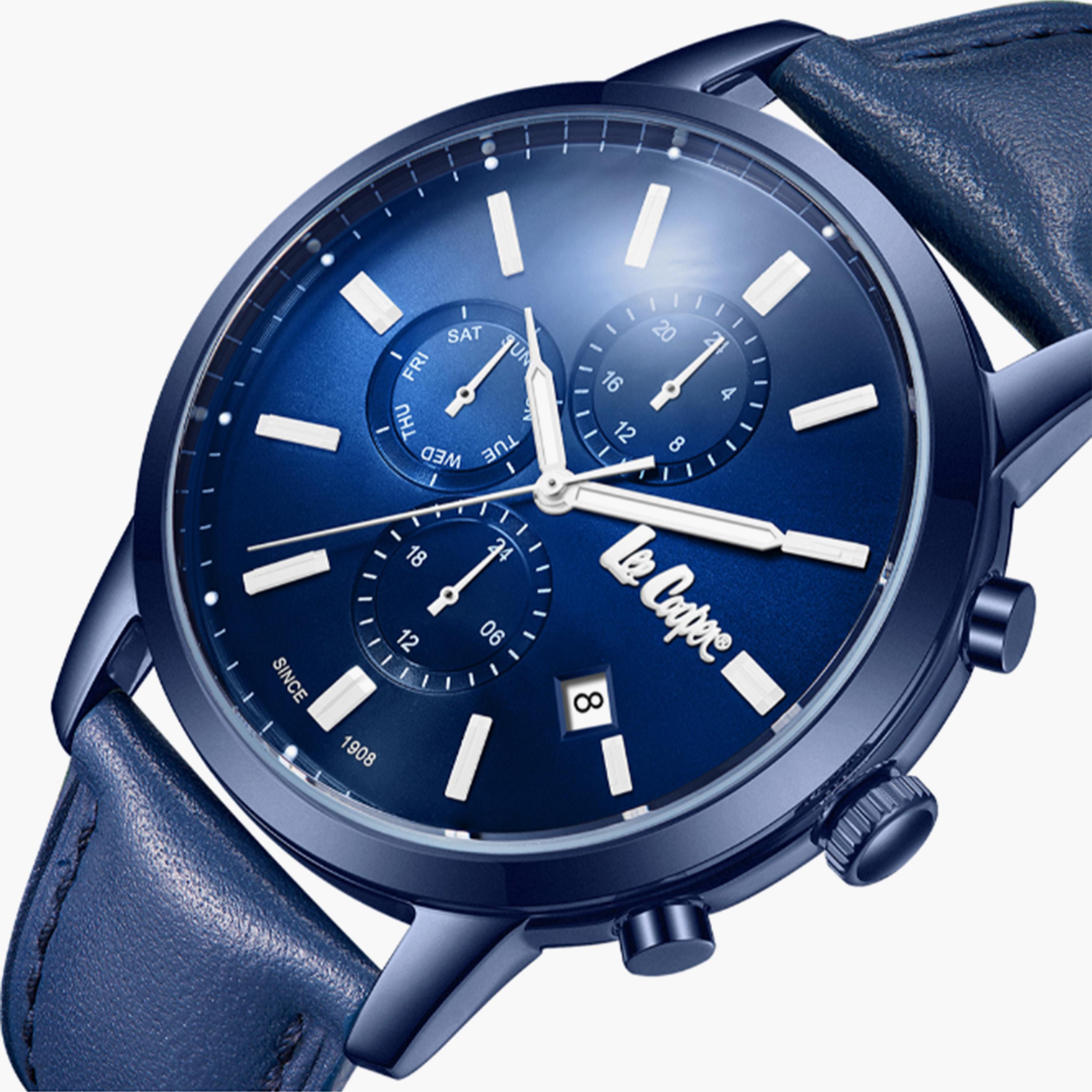 لي كوبر- ساعة  كرونوغراف للرجال سوار جلدي  44مم لون أزرق | LC08085.999-men-watchesandjewellery-watches-image-5