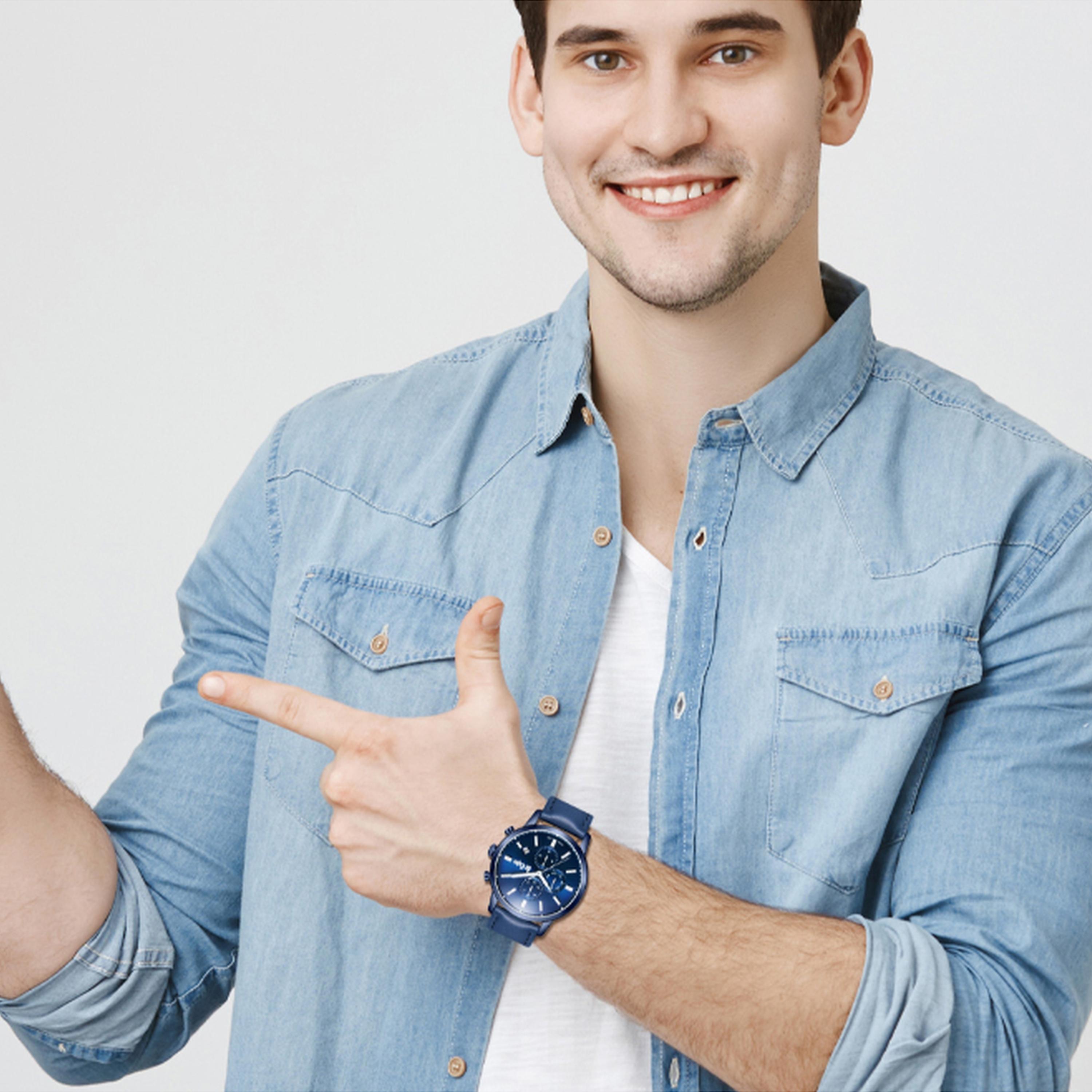 لي كوبر- ساعة  كرونوغراف للرجال سوار جلدي  44مم لون أزرق | LC08085.999-men-watchesandjewellery-watches-image-7