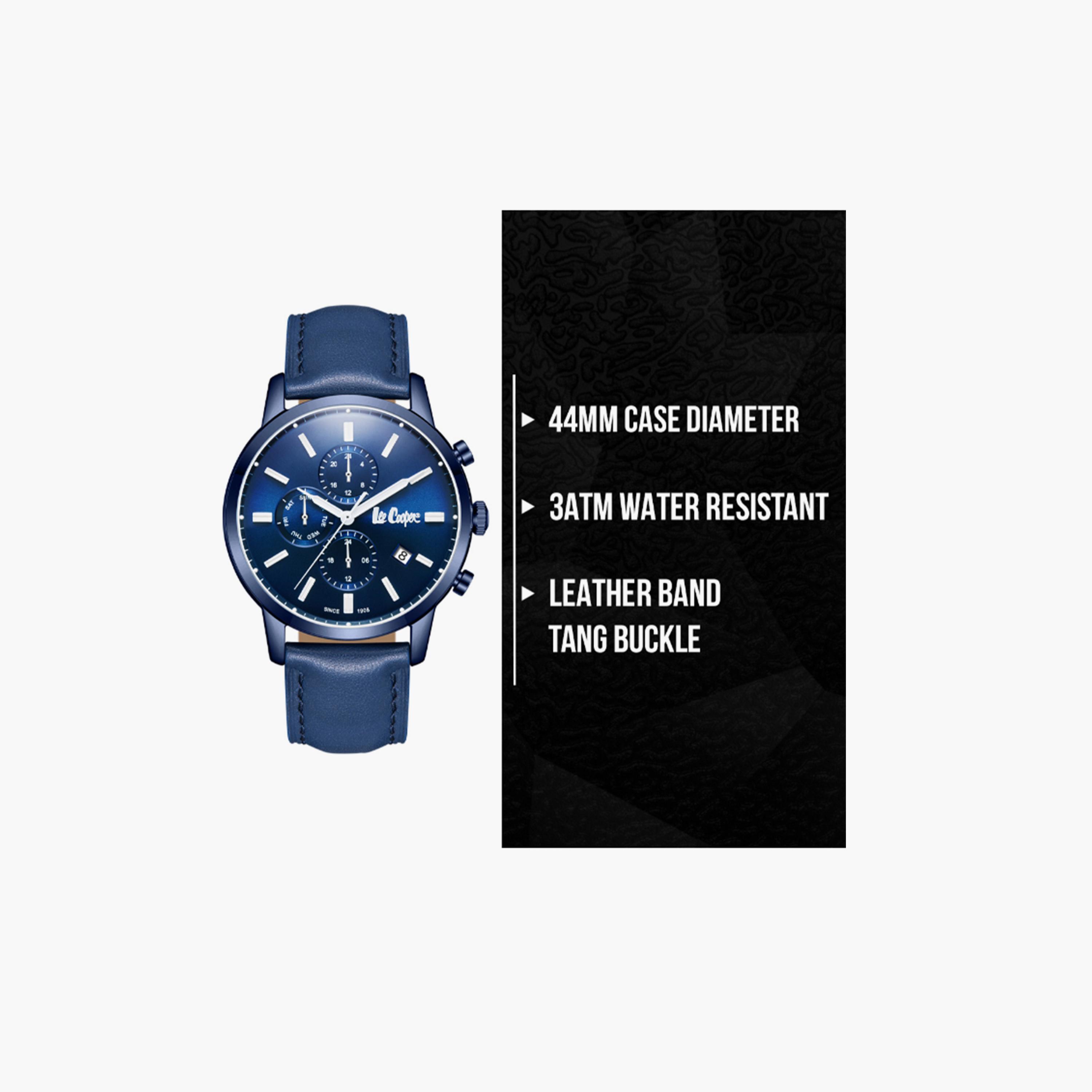 لي كوبر- ساعة  كرونوغراف للرجال سوار جلدي  44مم لون أزرق | LC08085.999-men-watchesandjewellery-watches-image-9