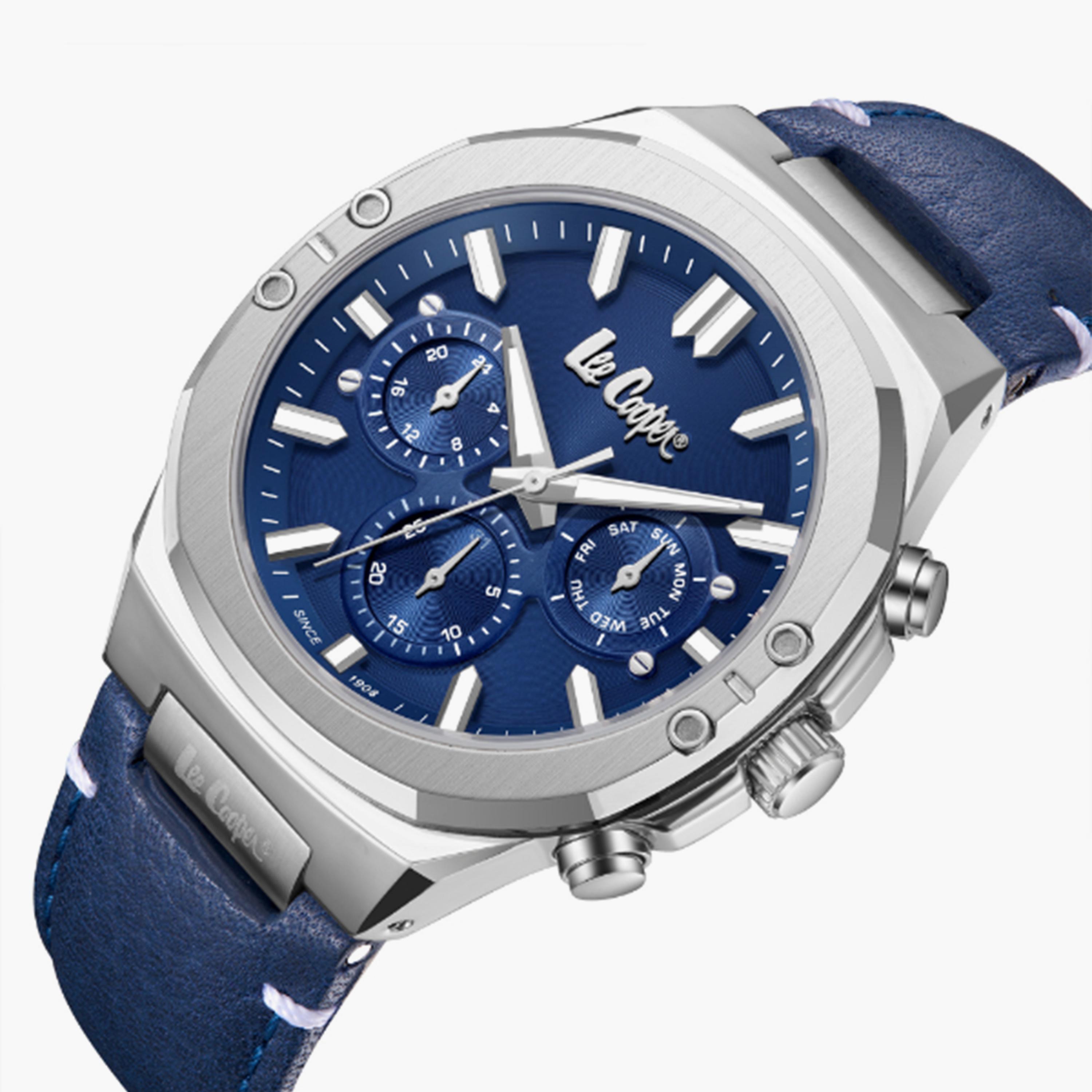 لي كوبر- ساعة  كرونوغراف للنساء سوار جلدي  43مم لون أزرق | LC07992.399-men-watchesandjewellery-watches-image-2