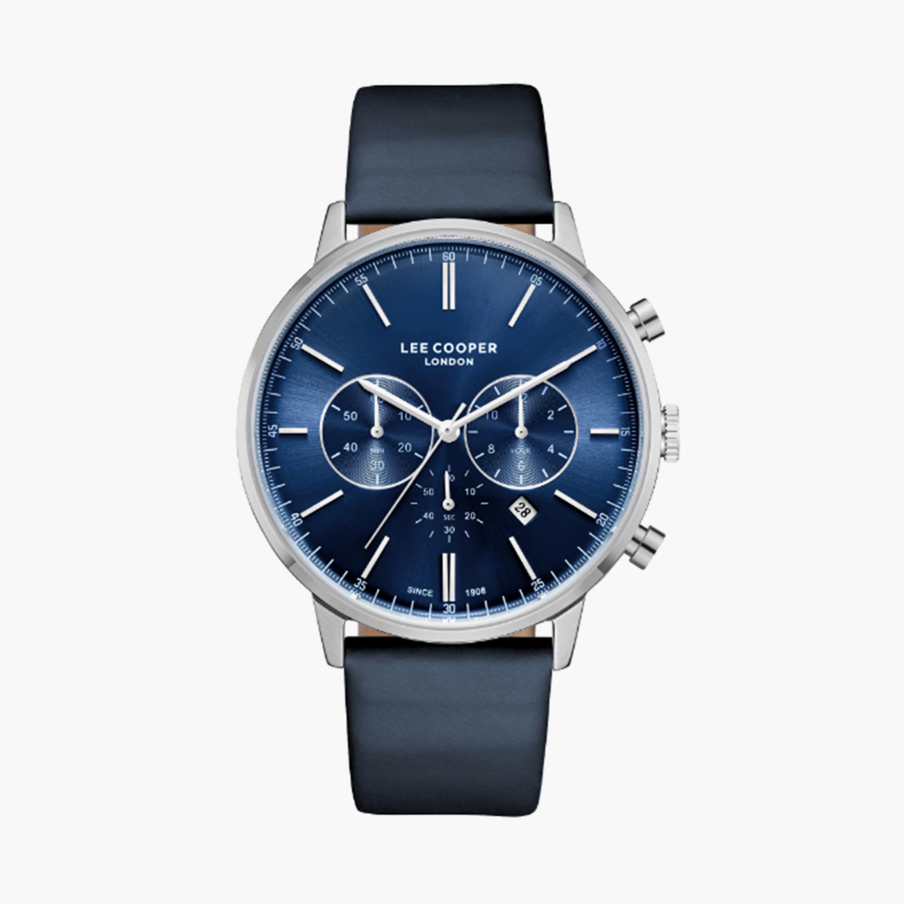 لي كوبر- ساعة  كرونوغراف للرجال سوار جلدي  45مم لون أزرق | LC08043.399-men-watchesandjewellery-watches-image-1