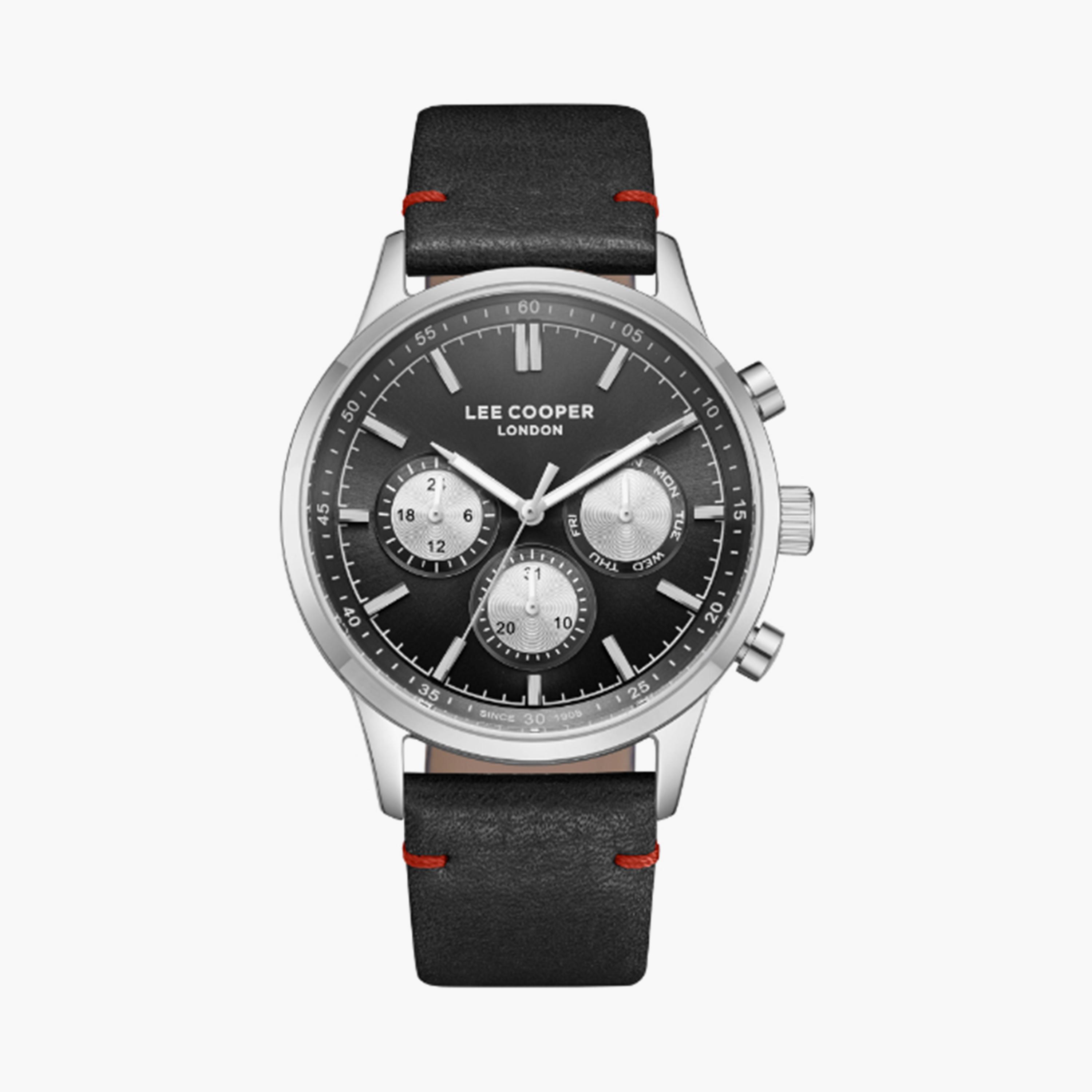 لي كوبر- ساعة  كرونوغراف للرجال سوار جلدي  44مم لون أسود | LC08001.351-men-watchesandjewellery-watches-image-1