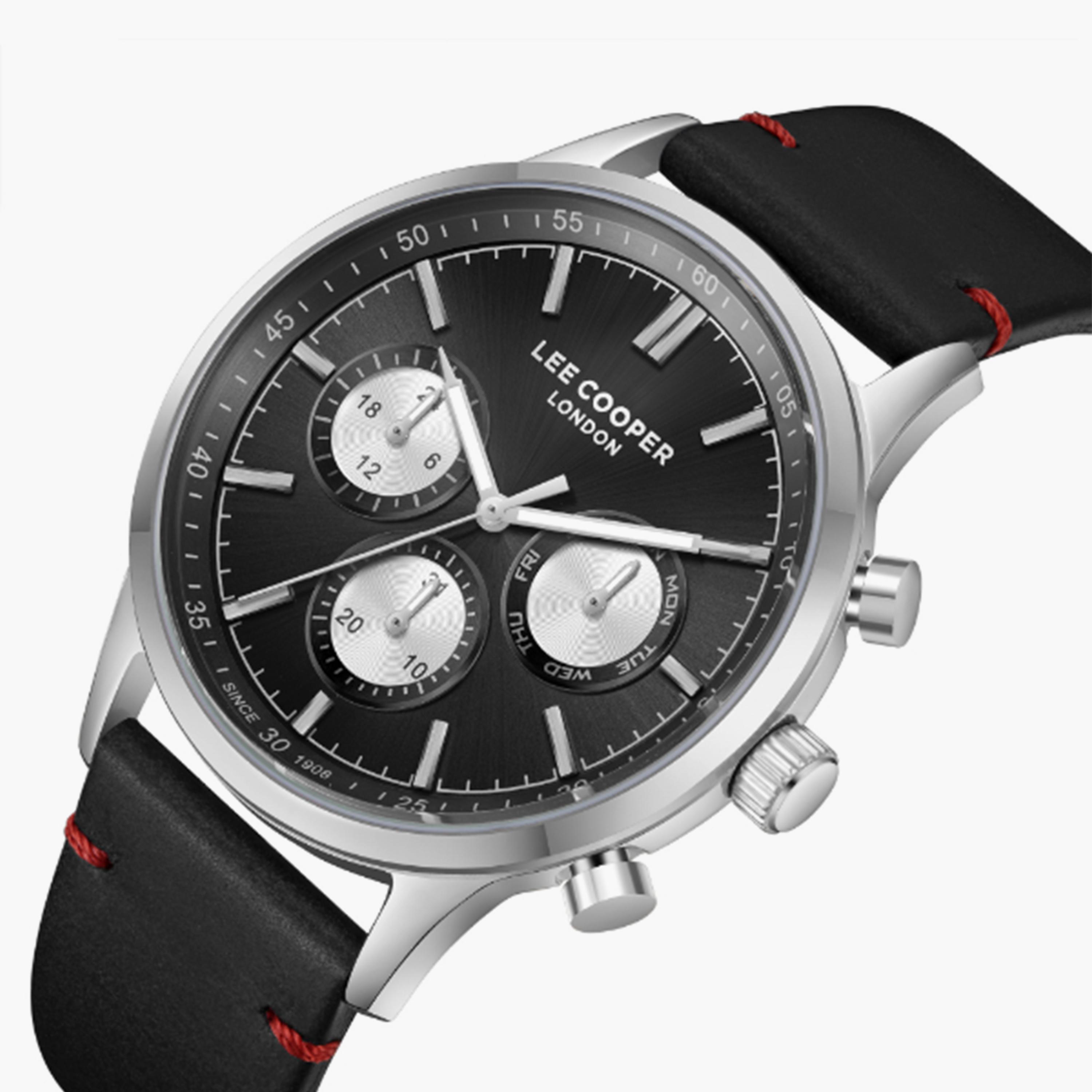 لي كوبر- ساعة  كرونوغراف للرجال سوار جلدي  44مم لون أسود | LC08001.351-men-watchesandjewellery-watches-image-2