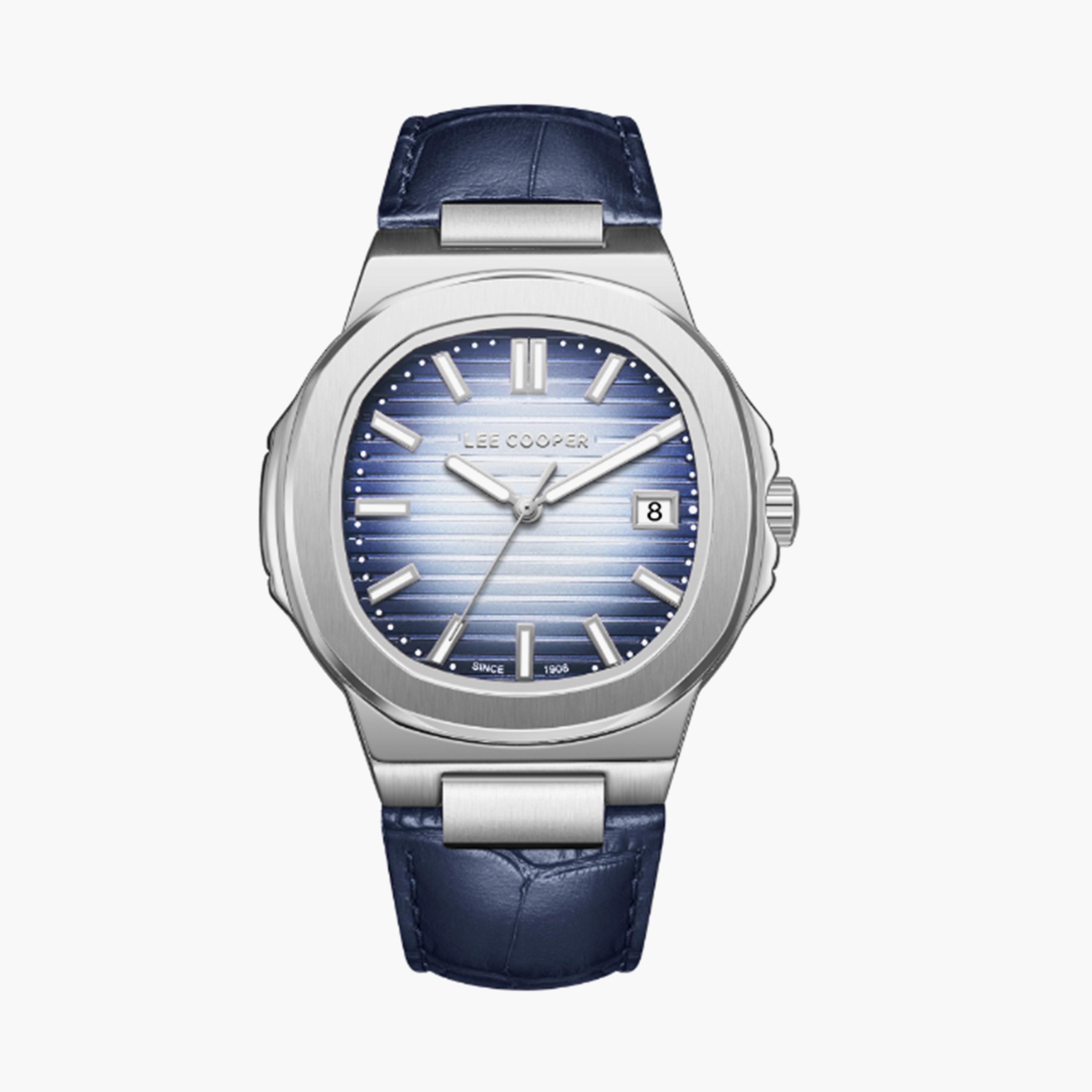 لي كوبر- ساعة  تناظرية للرجال سوار جلدي  42مم لون أزرق | LC08108.399-men-watchesandjewellery-watches-image-1