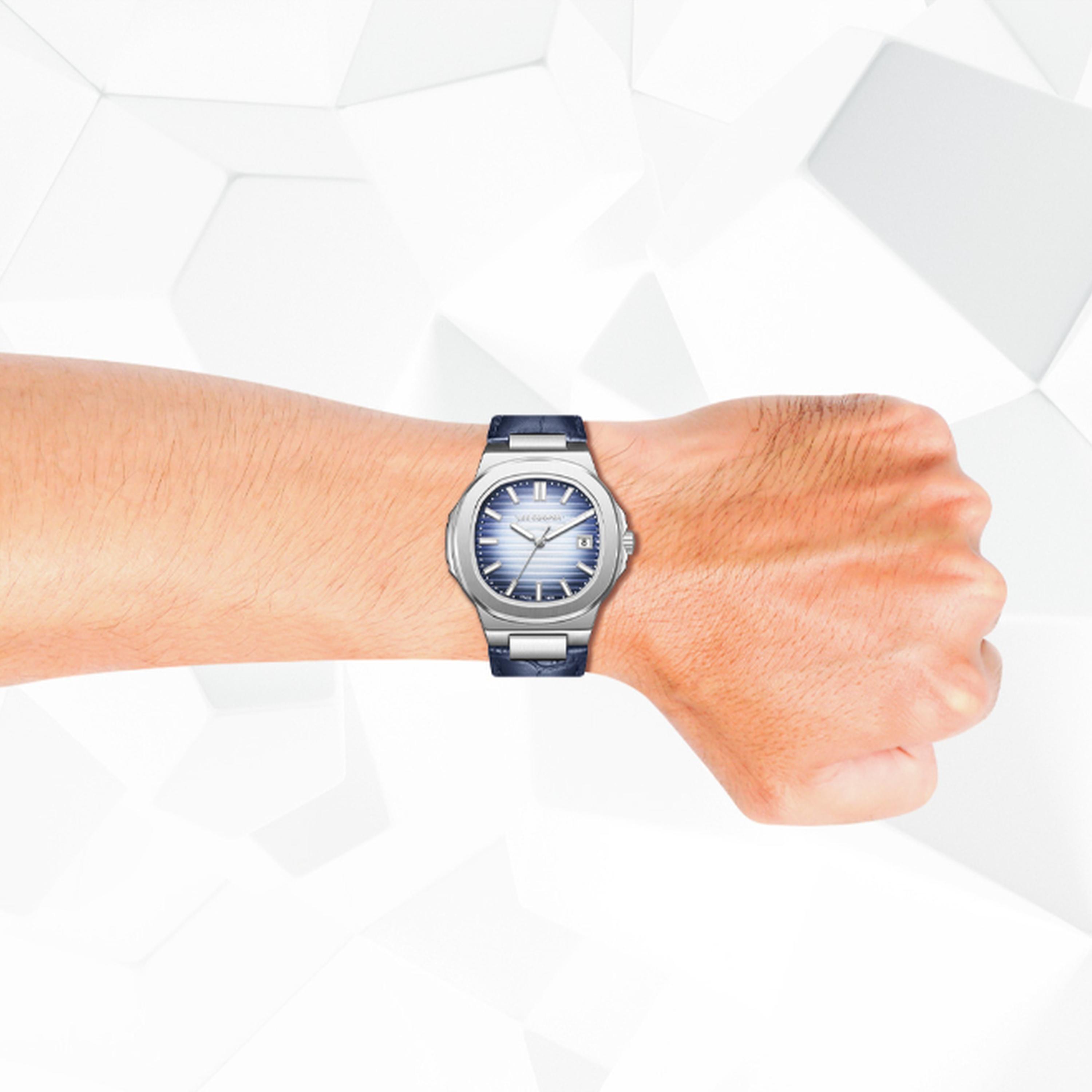 لي كوبر- ساعة  تناظرية للرجال سوار جلدي  42مم لون أزرق | LC08108.399-men-watchesandjewellery-watches-image-8