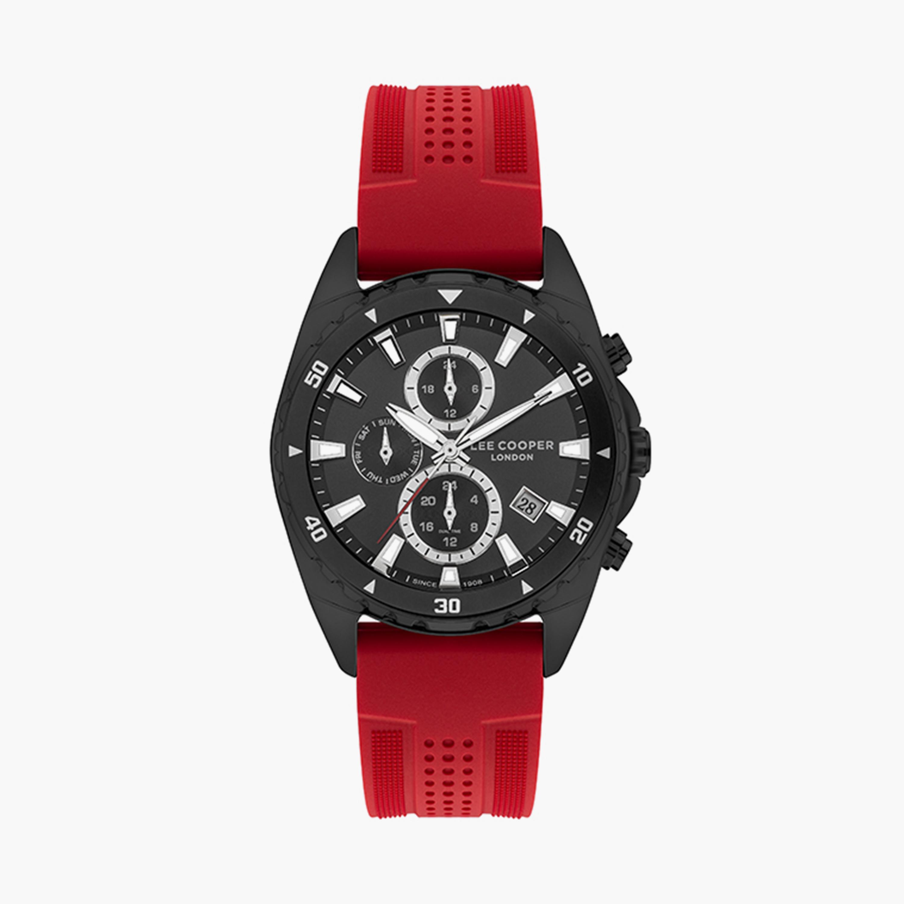 لي كوبر- ساعة  كرونوغراف للرجال سوار سيليكون  44مم لون أحمر | LC07527.658-men-watchesandjewellery-watches-image-1