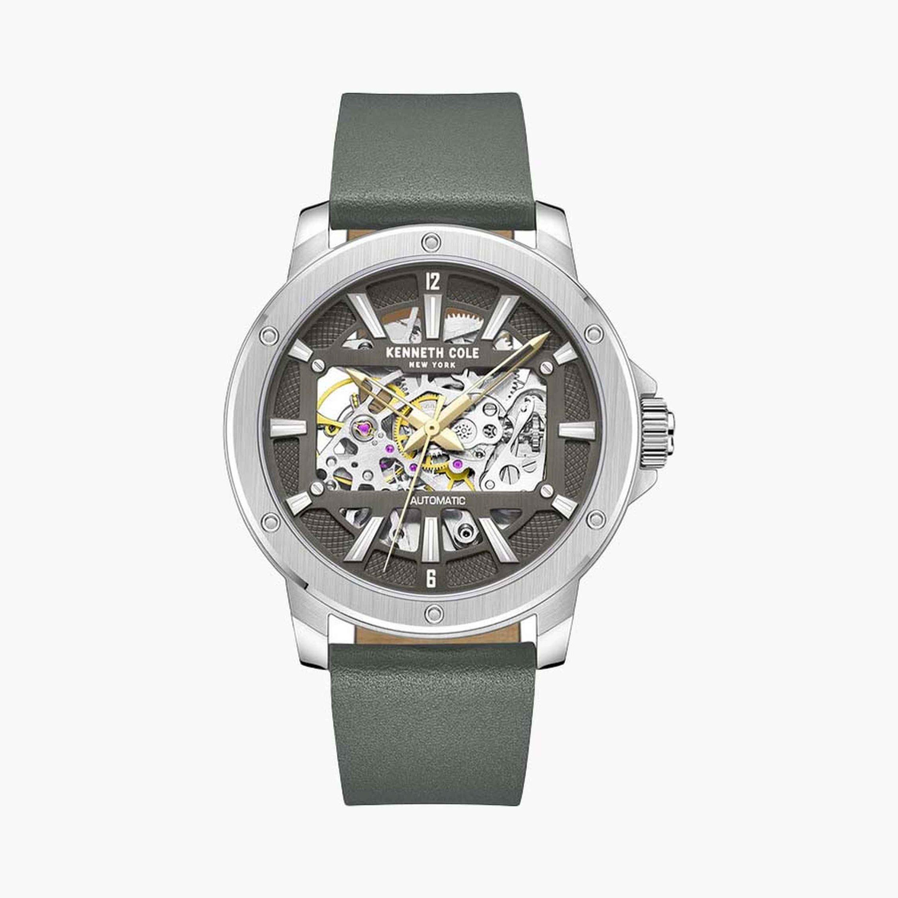 Kenneth Cole Men's 44 MM Grey Automatic Leather Watch | KCWGE2237902-men-watchesandjewellery-watches-image-1