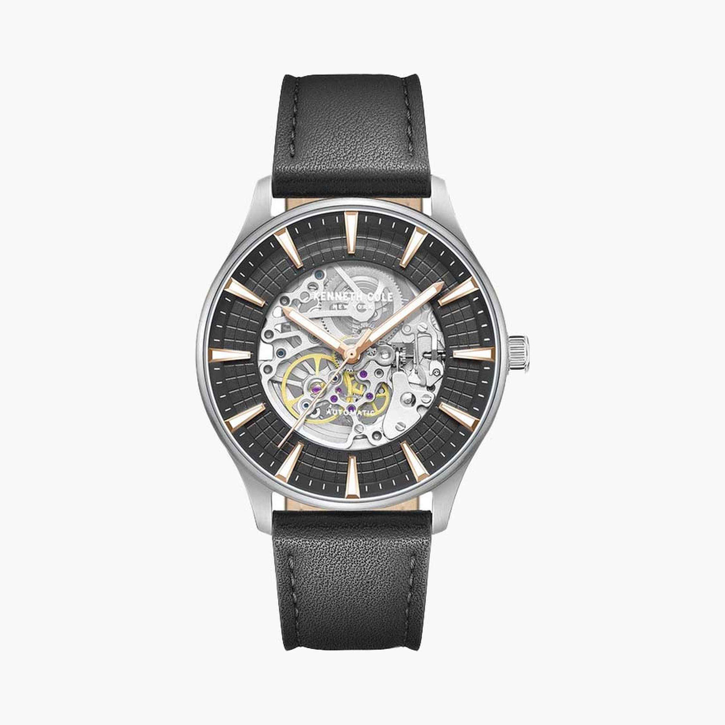 Kenneth Cole Men's 44 MM Black Automatic Leather Watch | KCWGX0057902-men-watchesandjewellery-watches-image-1