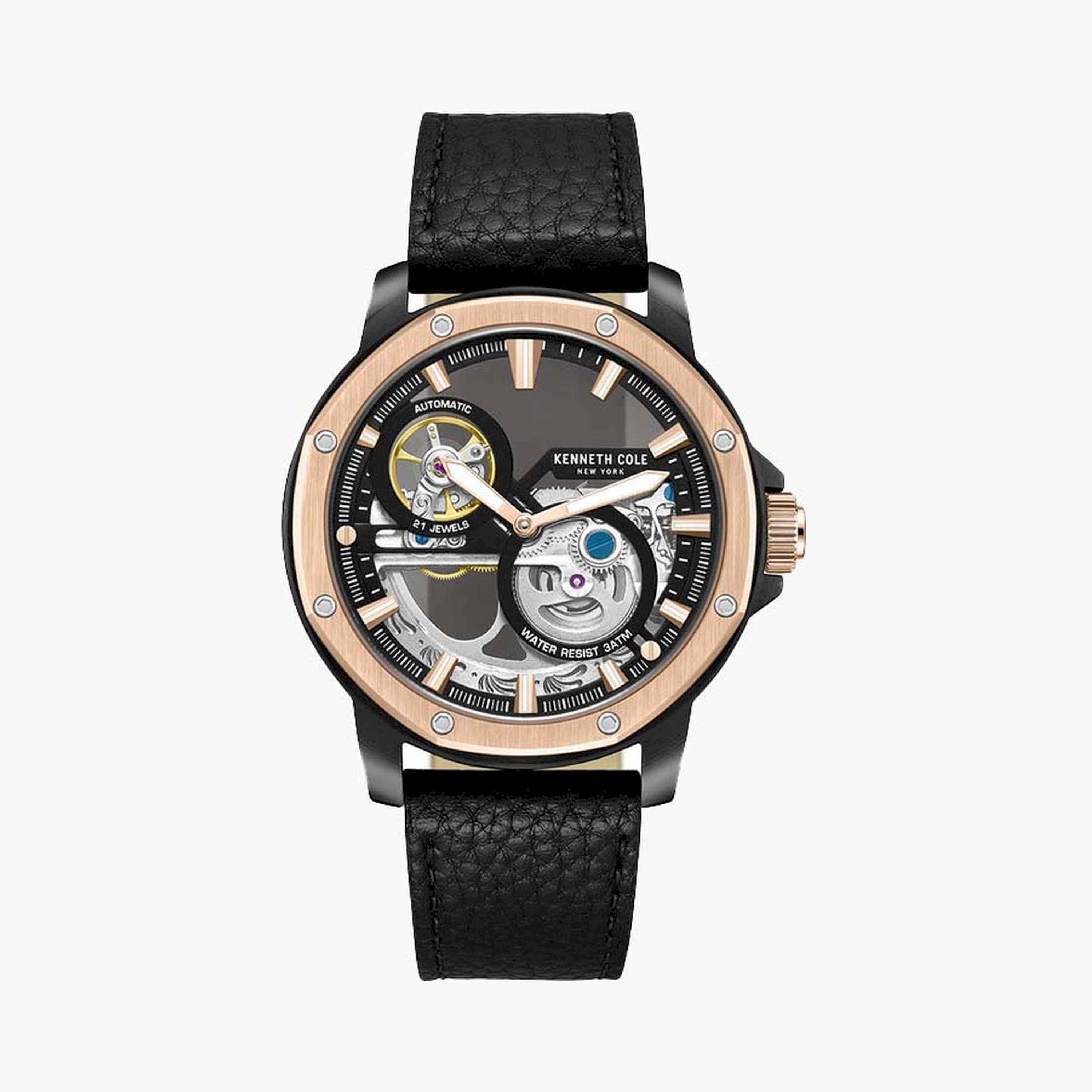 كينيث كول- ساعة  أتوماتيكية للرجال  سوار جلدي   44 مم  لون أسود   | KCWGE0033702-men-watchesandjewellery-watches-image-1