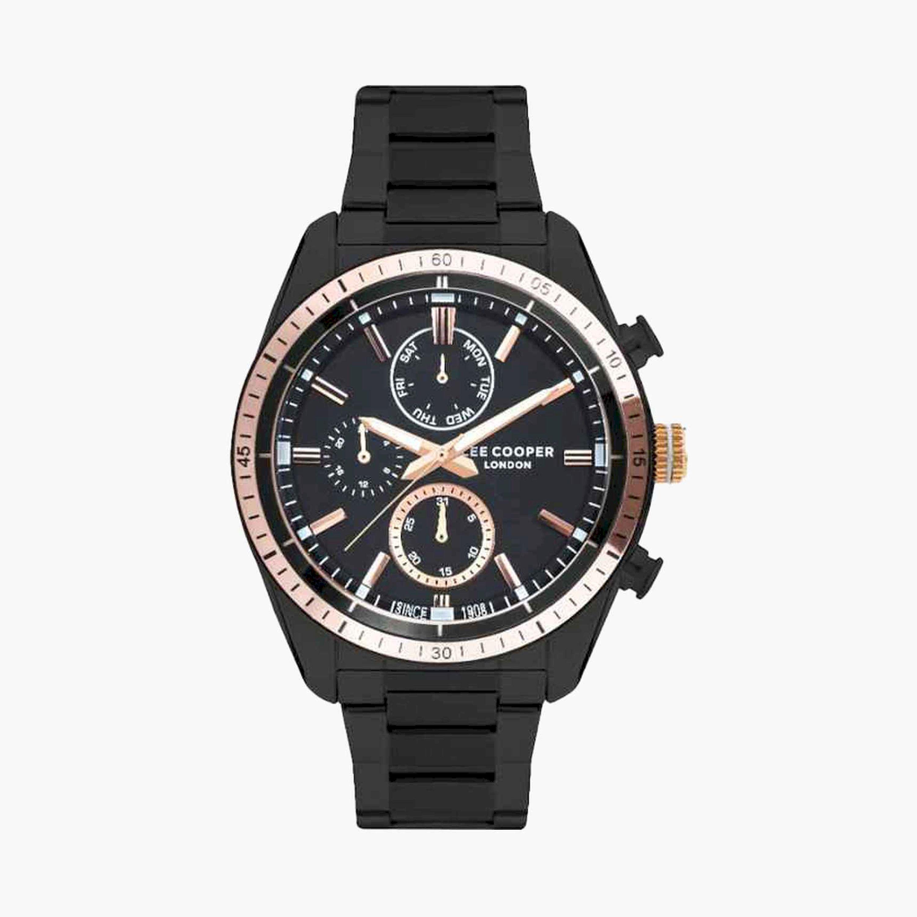 لي كوبر- ساعة كرونوغراف سوار معدني للرجال 45مم لون اسود | LC07949.650-men-watchesandjewellery-watches-image-1