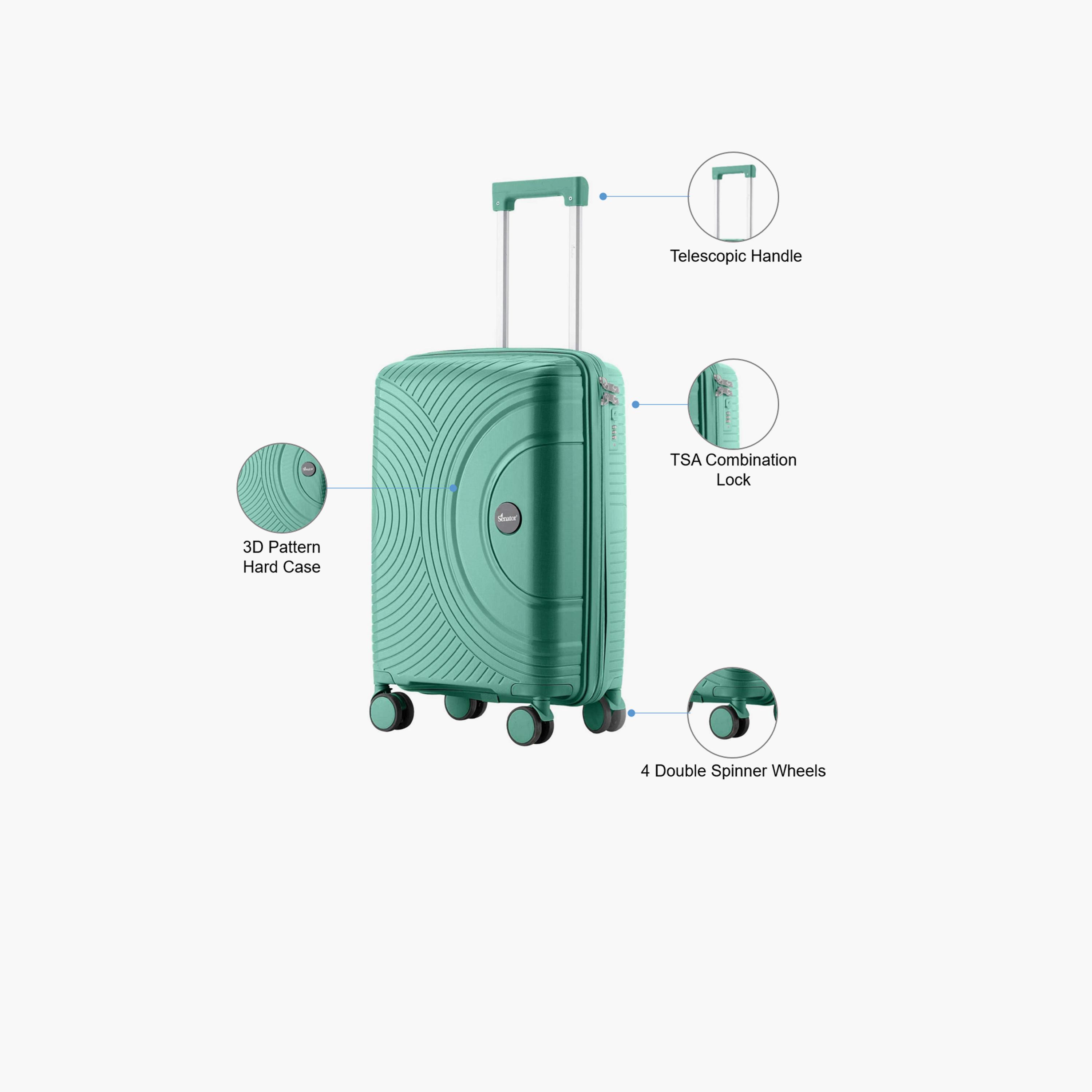 Senator 56 CM Small Cabin Polypropylene Hard Sided 4-Wheeler Spinner Trolley Bag with 3-Digit Combination Lock | KH1010-20-travel-luggagesandbags-luggage-image-3