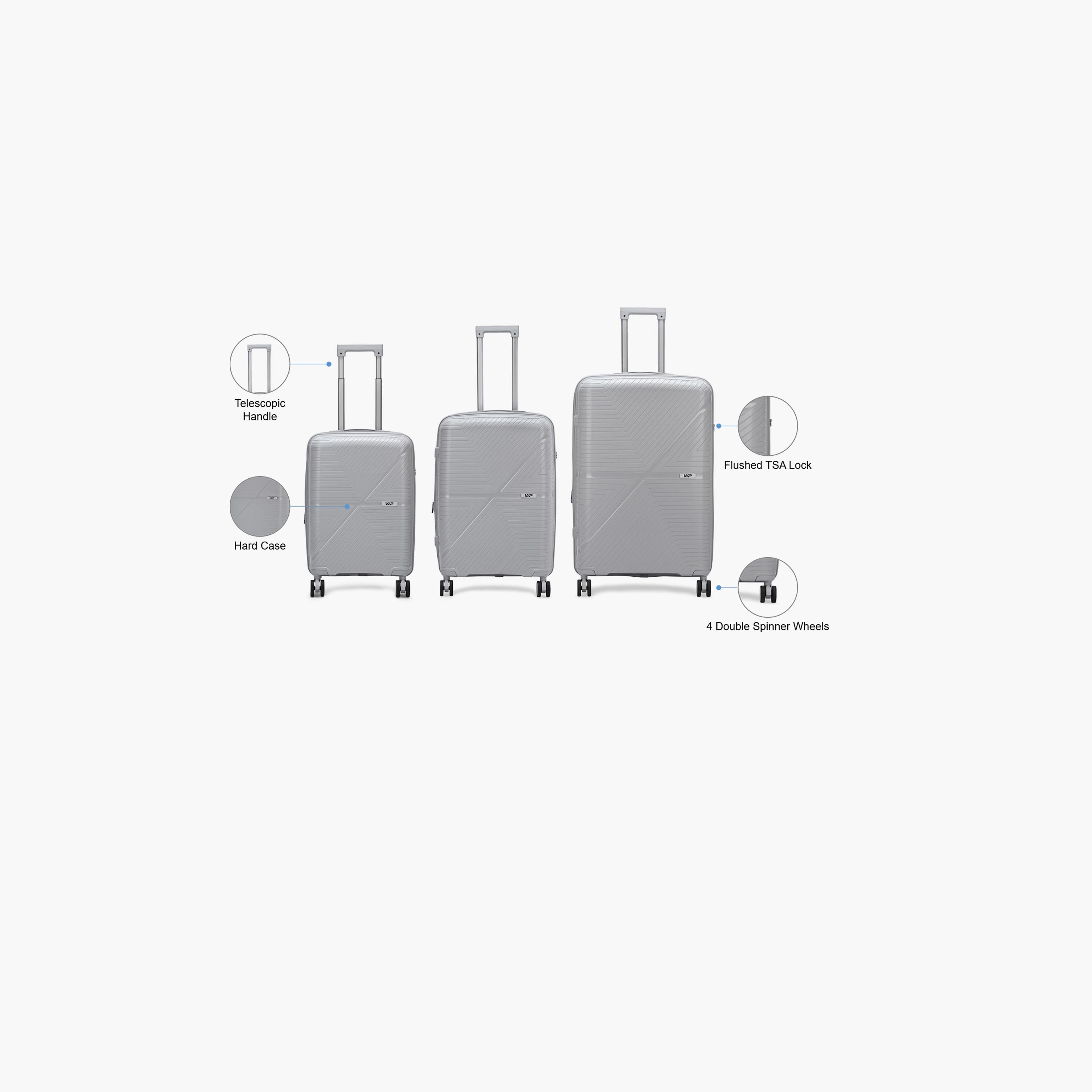 VIP Retreat Set of 3 Polypropylene Hard Sided 4-Wheeler Spinner Trolley Bag with TSA Lock-travel-luggagesandbags-luggage-image-2