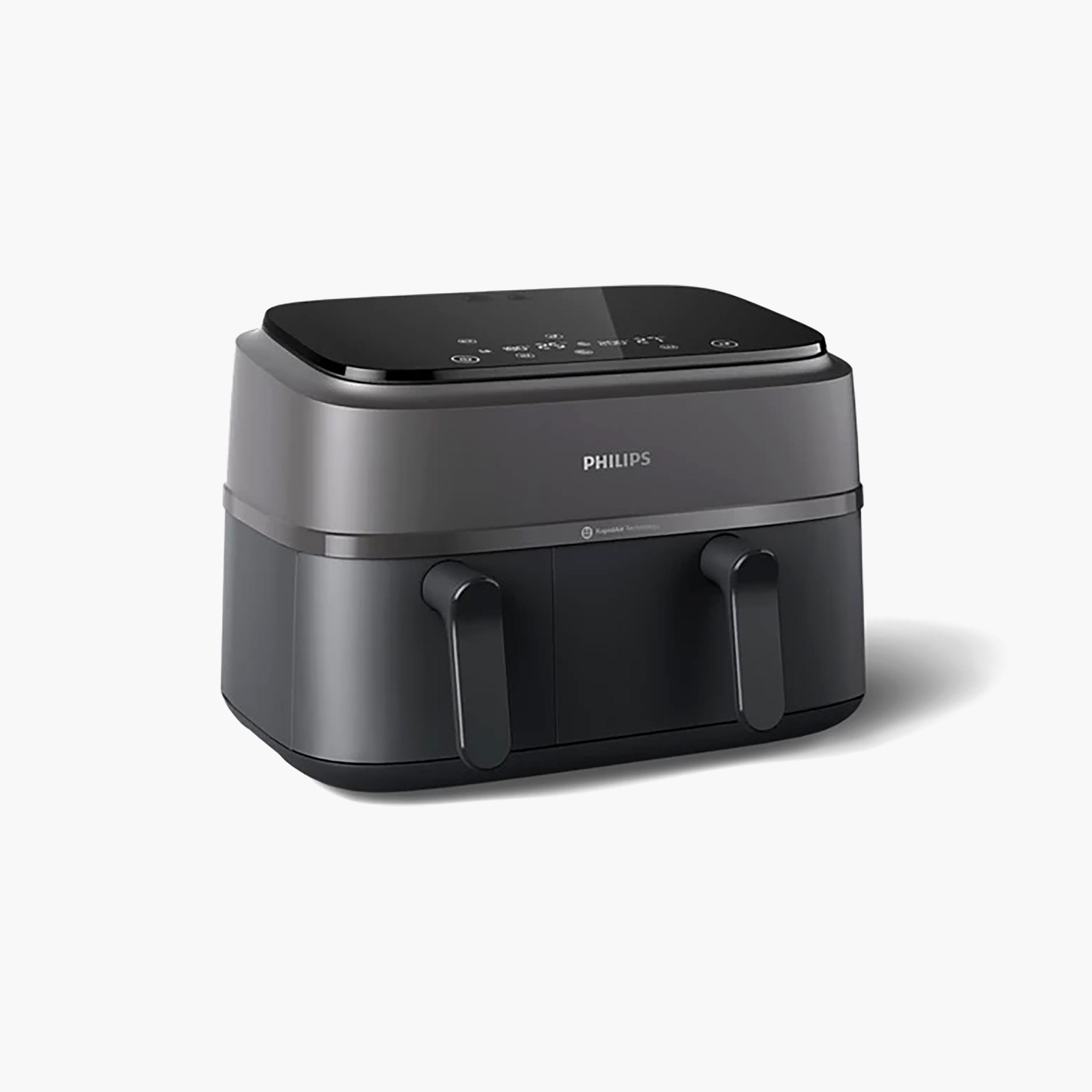 مقلاة هوائية من فيليبس 3000 سلسلة بسلة مزدوجة باللون الأسود - NA350-00-household-appliances-kitchenappliances-foodprocessors-image-1