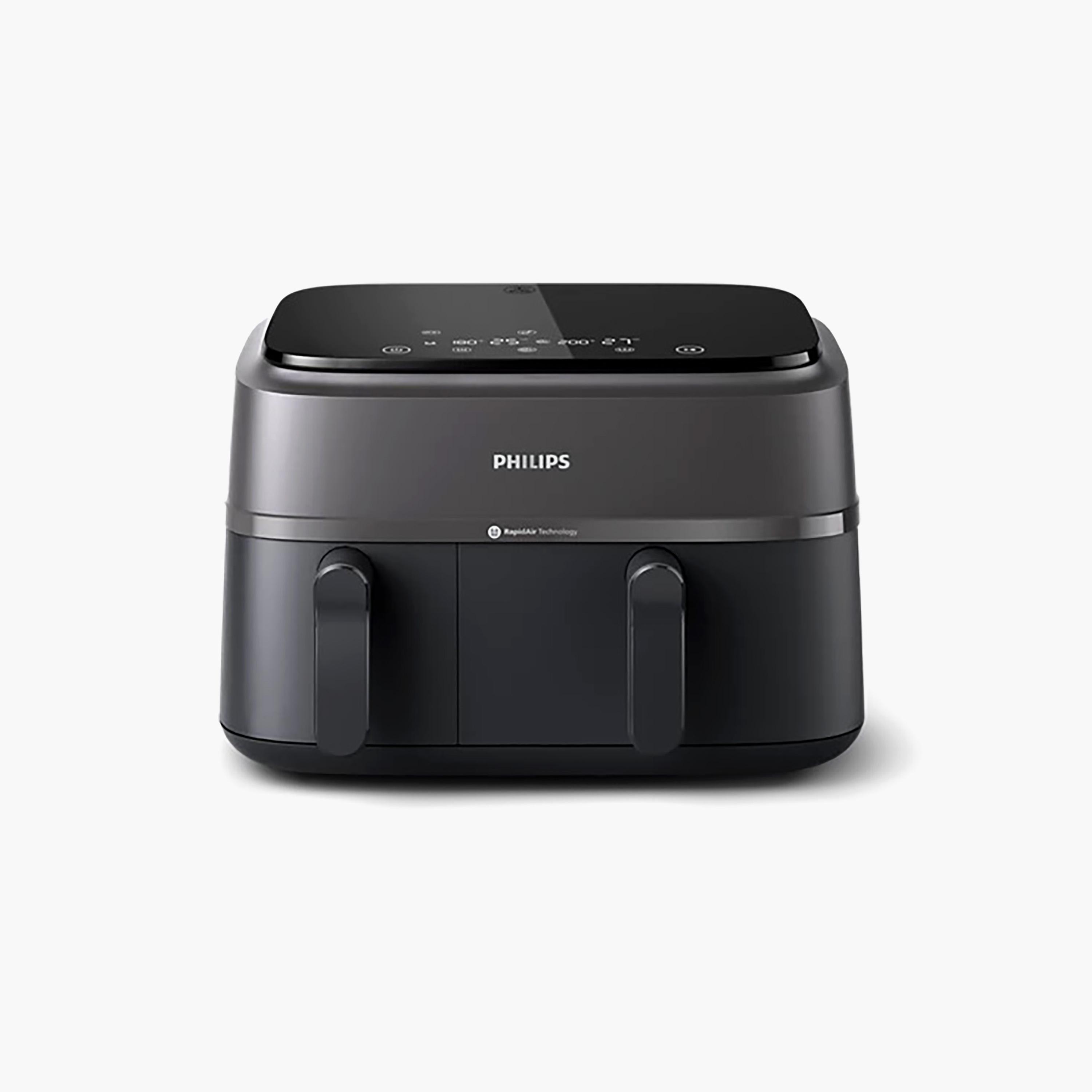 مقلاة هوائية من فيليبس 3000 سلسلة بسلة مزدوجة باللون الأسود - NA350-00-household-appliances-kitchenappliances-foodprocessors-image-2