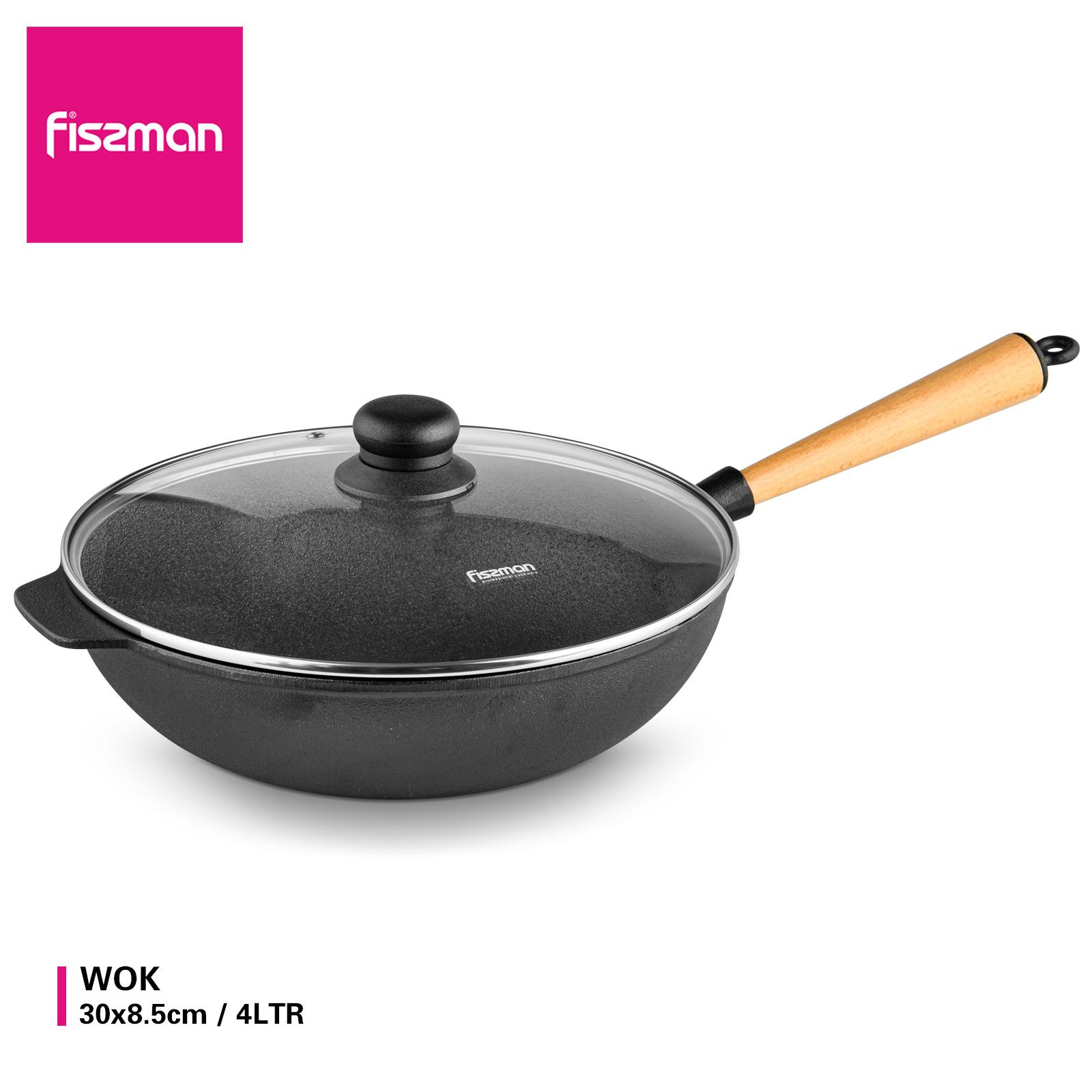 Cast Iron Wok with Wooden Handle and Glass Lid - 30 cms-household-kitchen-cookware-potsandpans-image-5